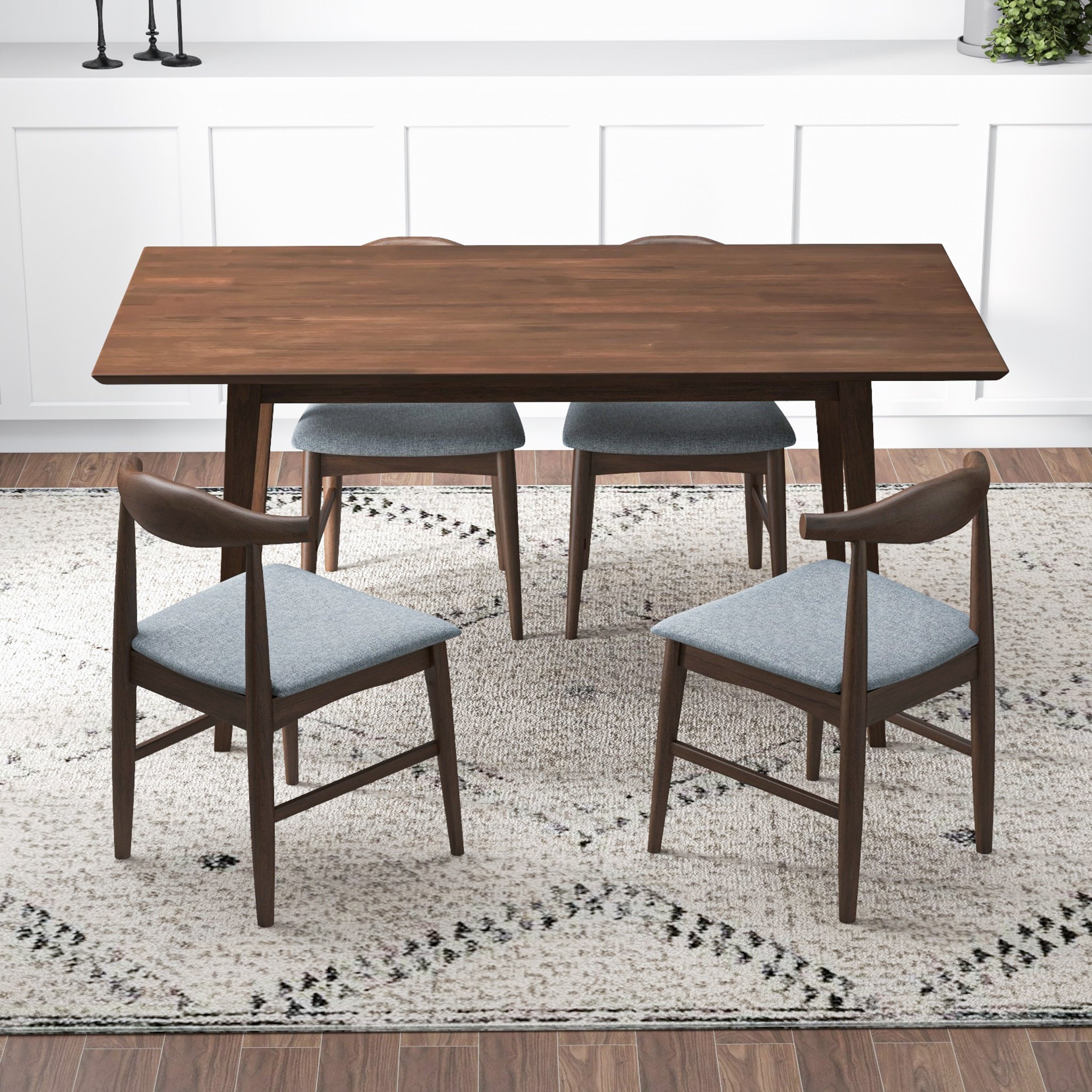 Adira Large Walnut Dining Set with 4 Winston Grey Dining Chairs