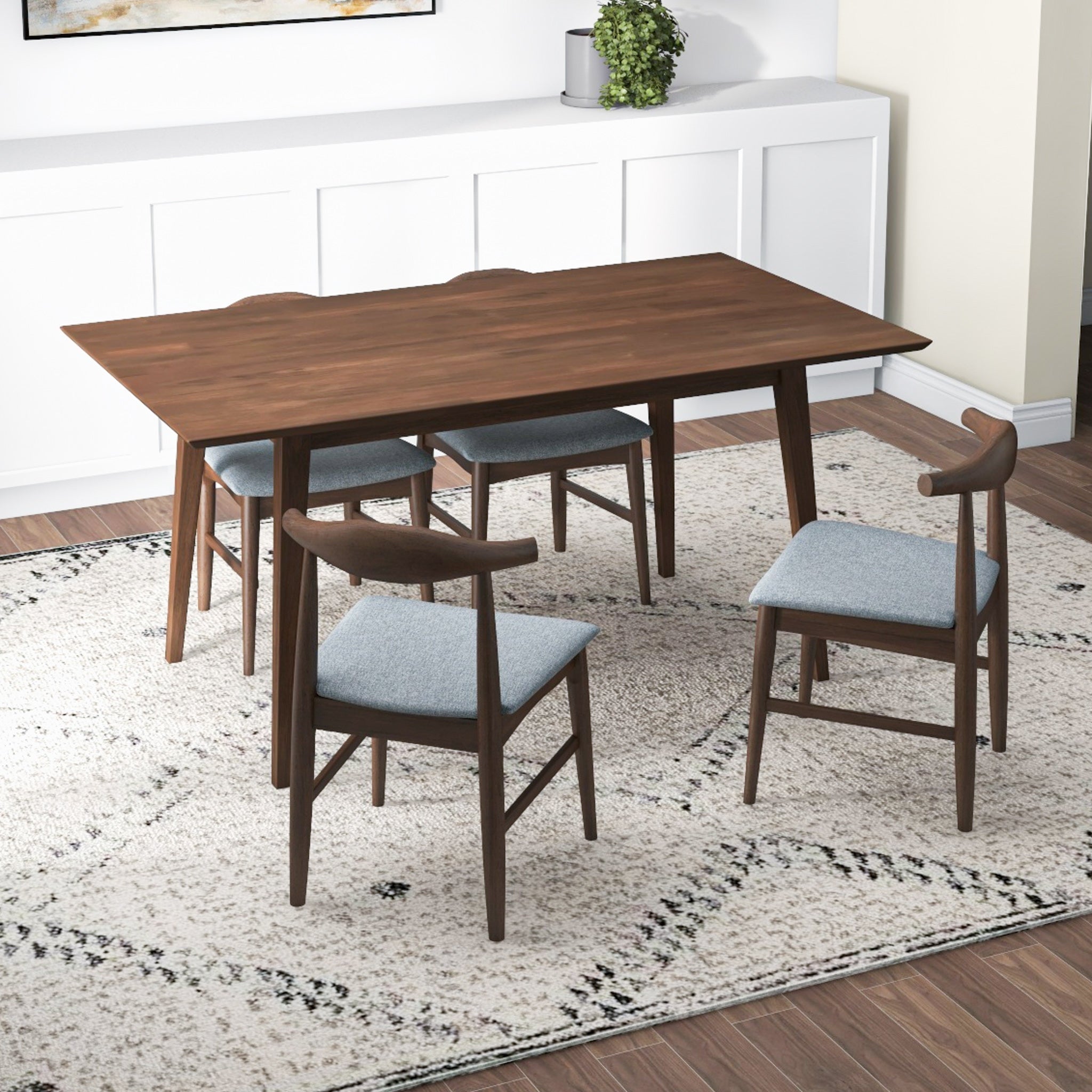 Adira Large Walnut Dining Set with 4 Winston Grey Dining Chairs