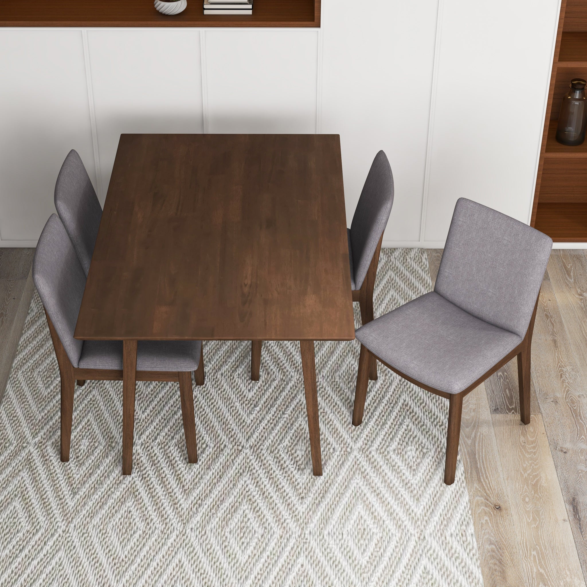 Adira Small Walnut Dining Set with 4 Virginia Grey Dining Chairs