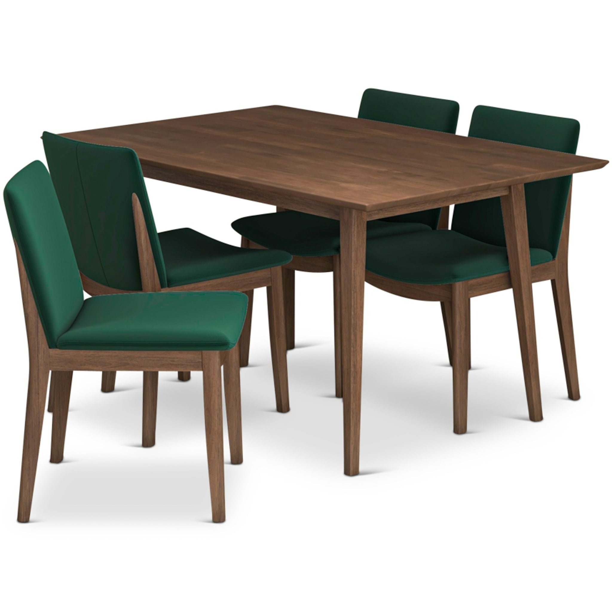 Adira Small Walnut Dining Set with 4 Virginia Green Velvet Dining Chairs