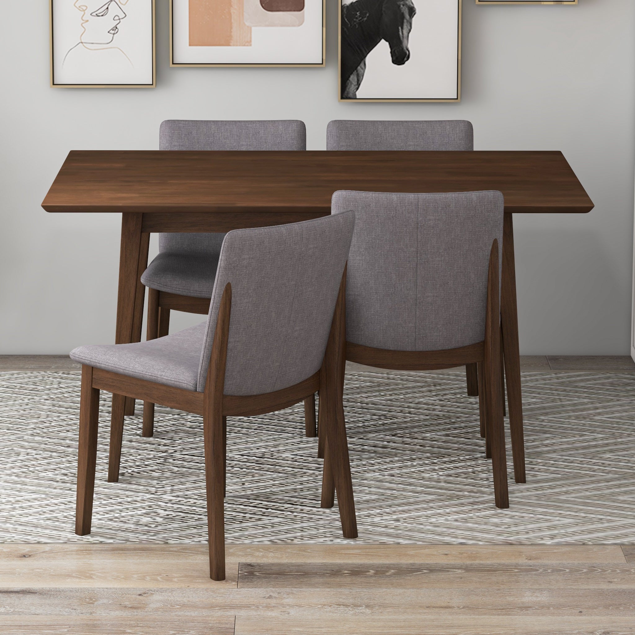 Adira Small Walnut Dining Set with 4 Virginia Grey Dining Chairs