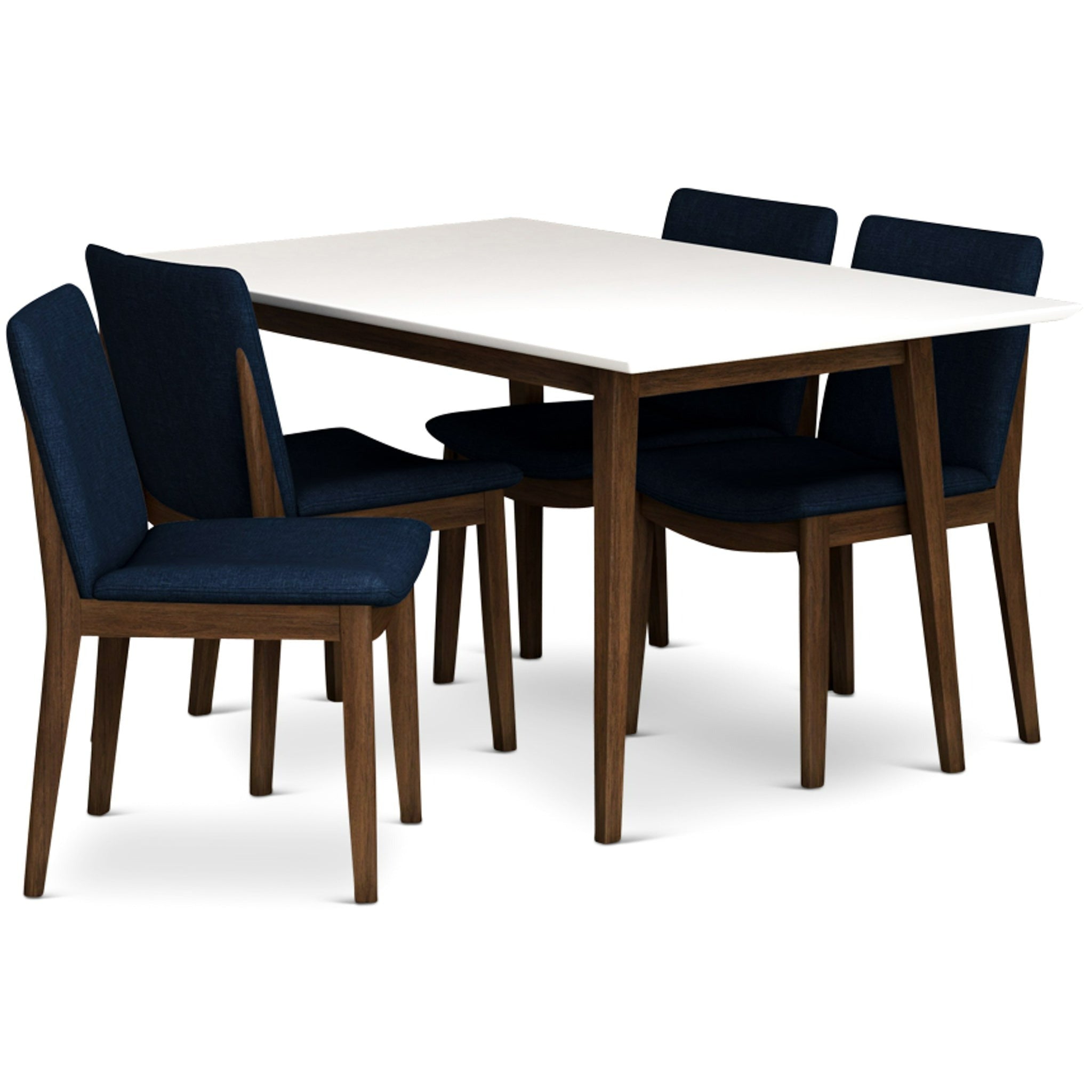 Adira Small White Dining Set with 4 Virginia Dark Blue Dining Chairs