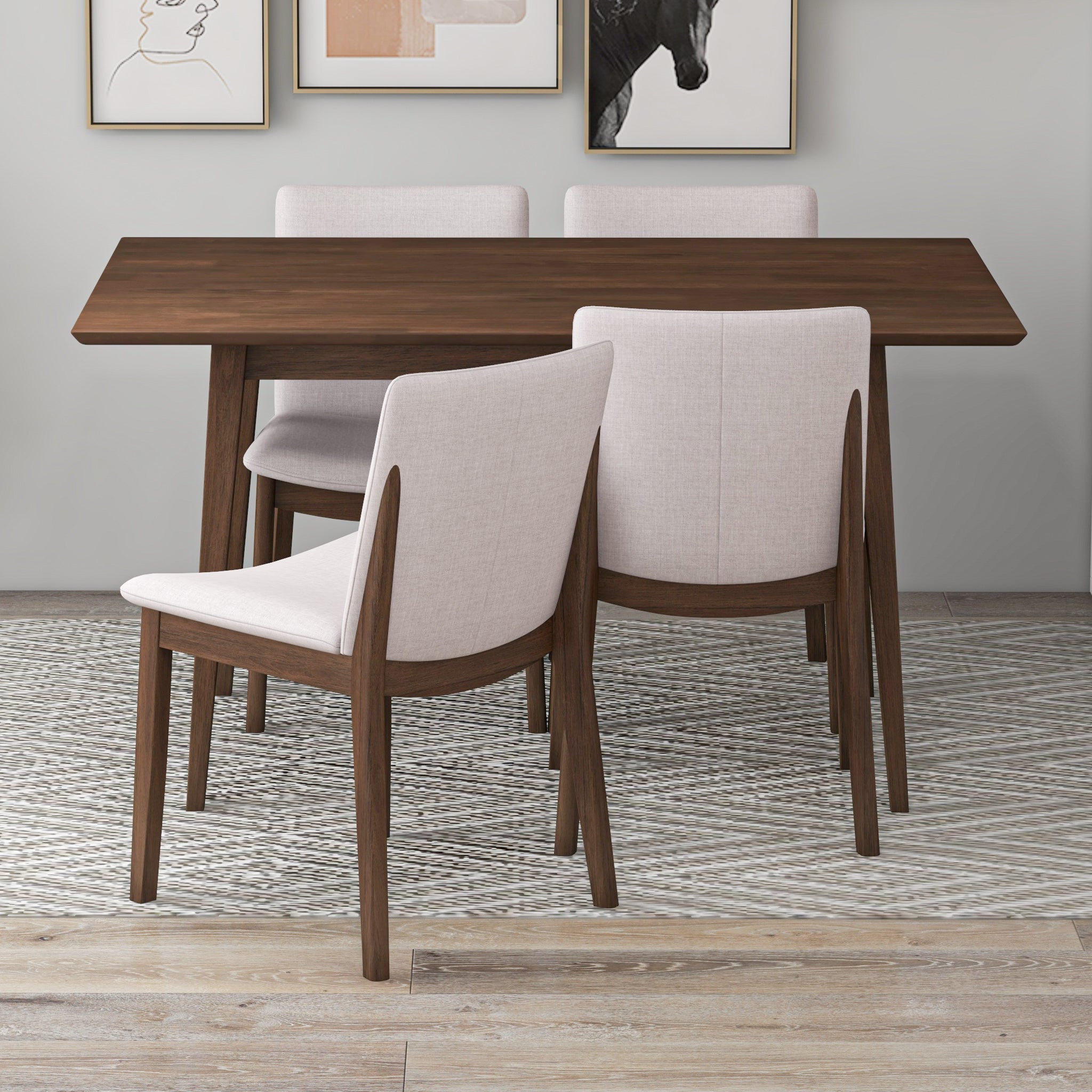 Adira Small Walnut Dining Set with 4 Virginia Beige Dining Chairs