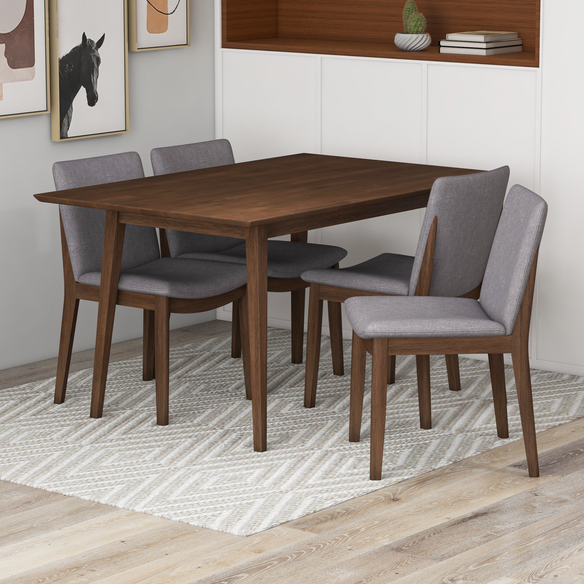 Adira Small Walnut Dining Set with 4 Virginia Grey Dining Chairs