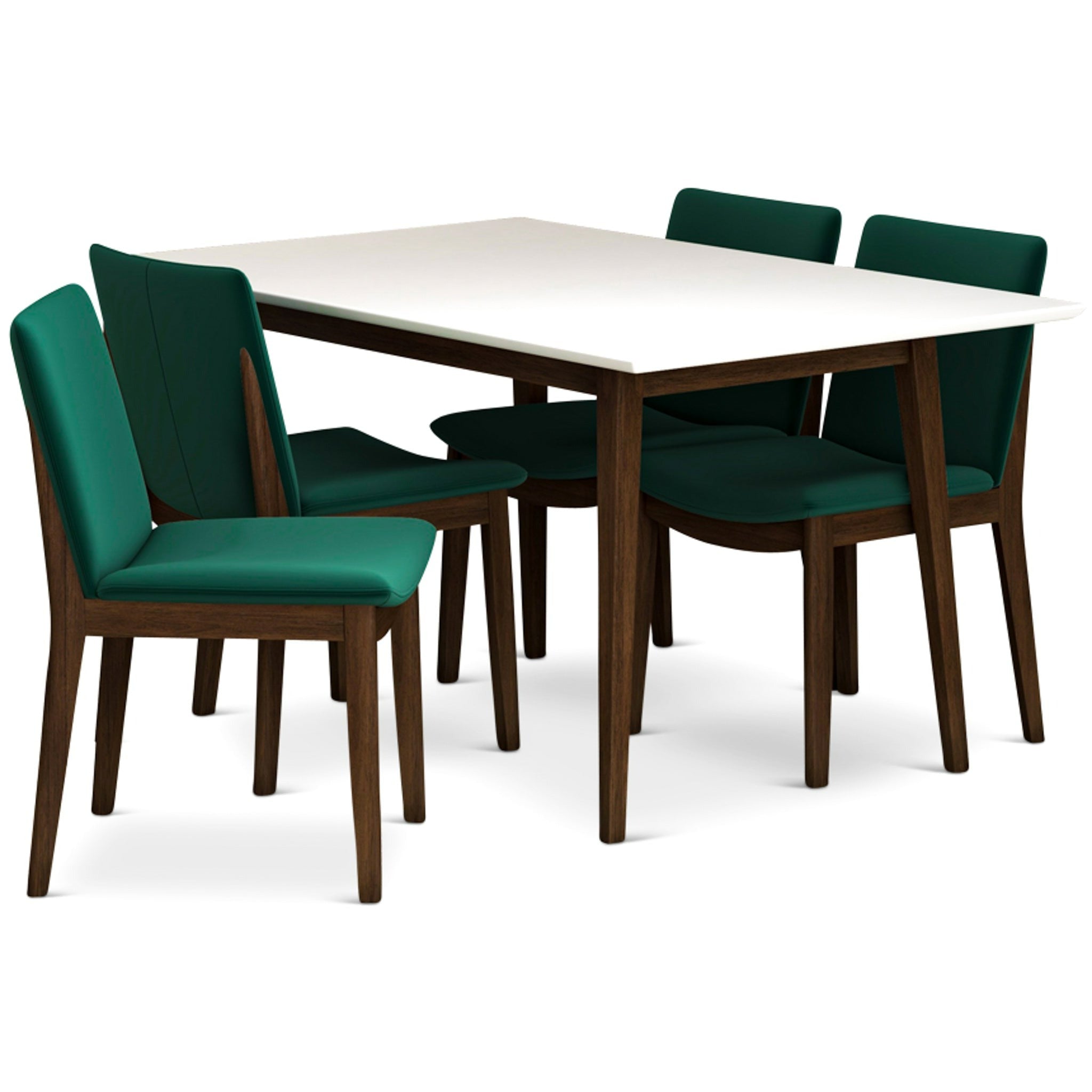 Adira Small White Dining Set with 4 Virginia Green Velvet Dining Chairs