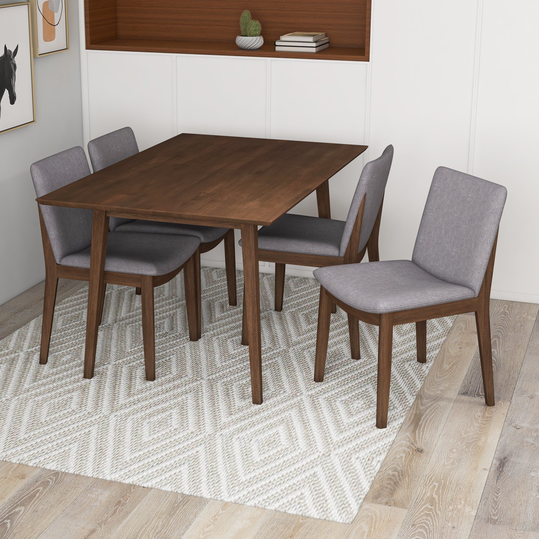 Adira Small Walnut Dining Set with 4 Virginia Grey Dining Chairs