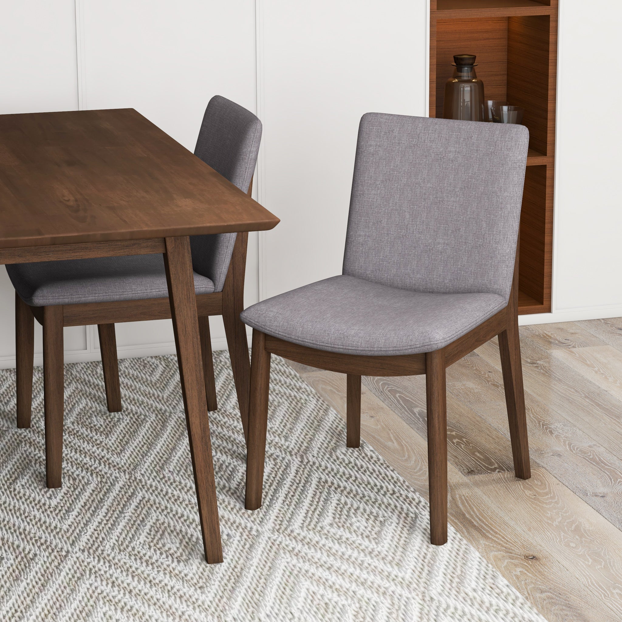 Adira Small Walnut Dining Set with 4 Virginia Grey Dining Chairs