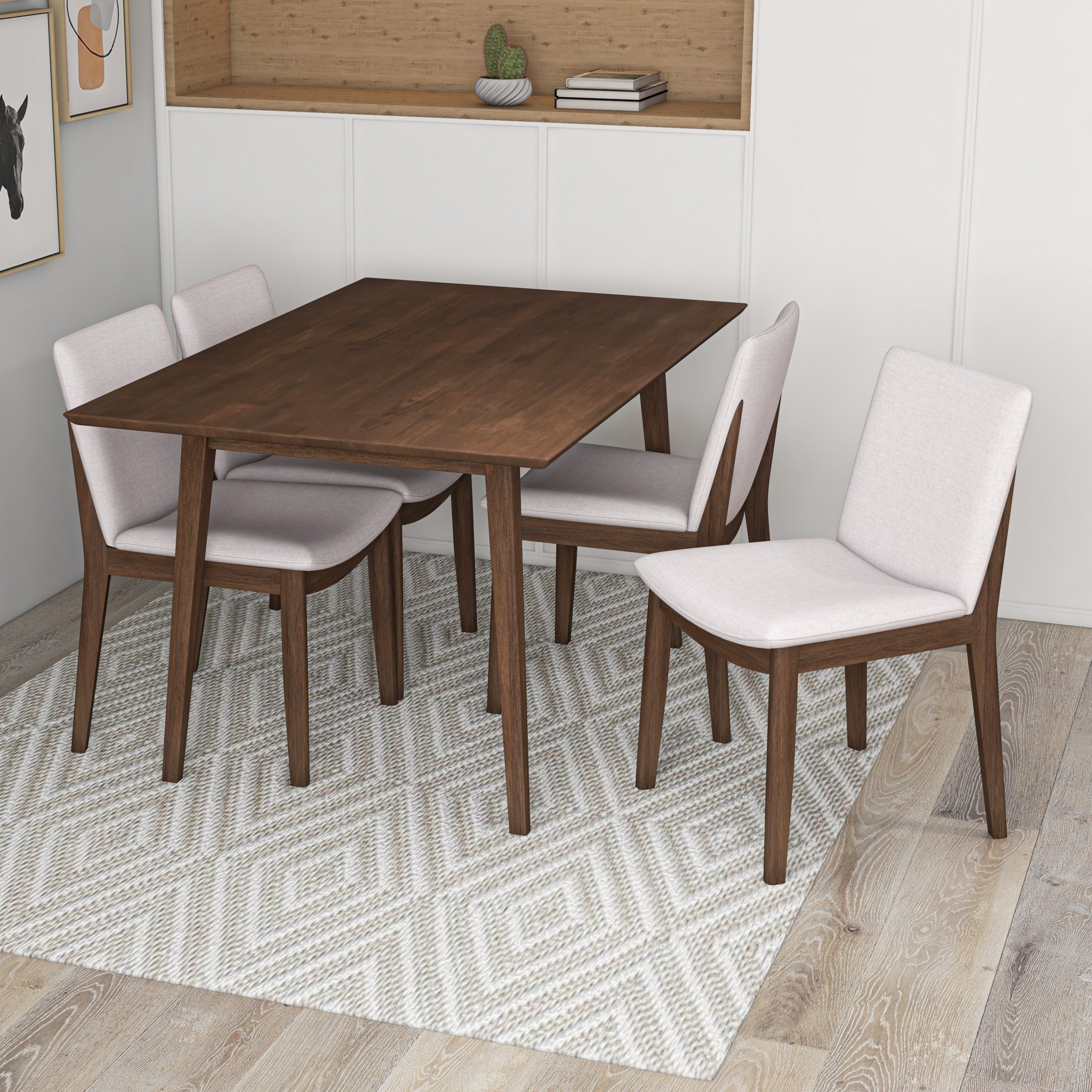 Adira Small Walnut Dining Set with 4 Virginia Beige Dining Chairs