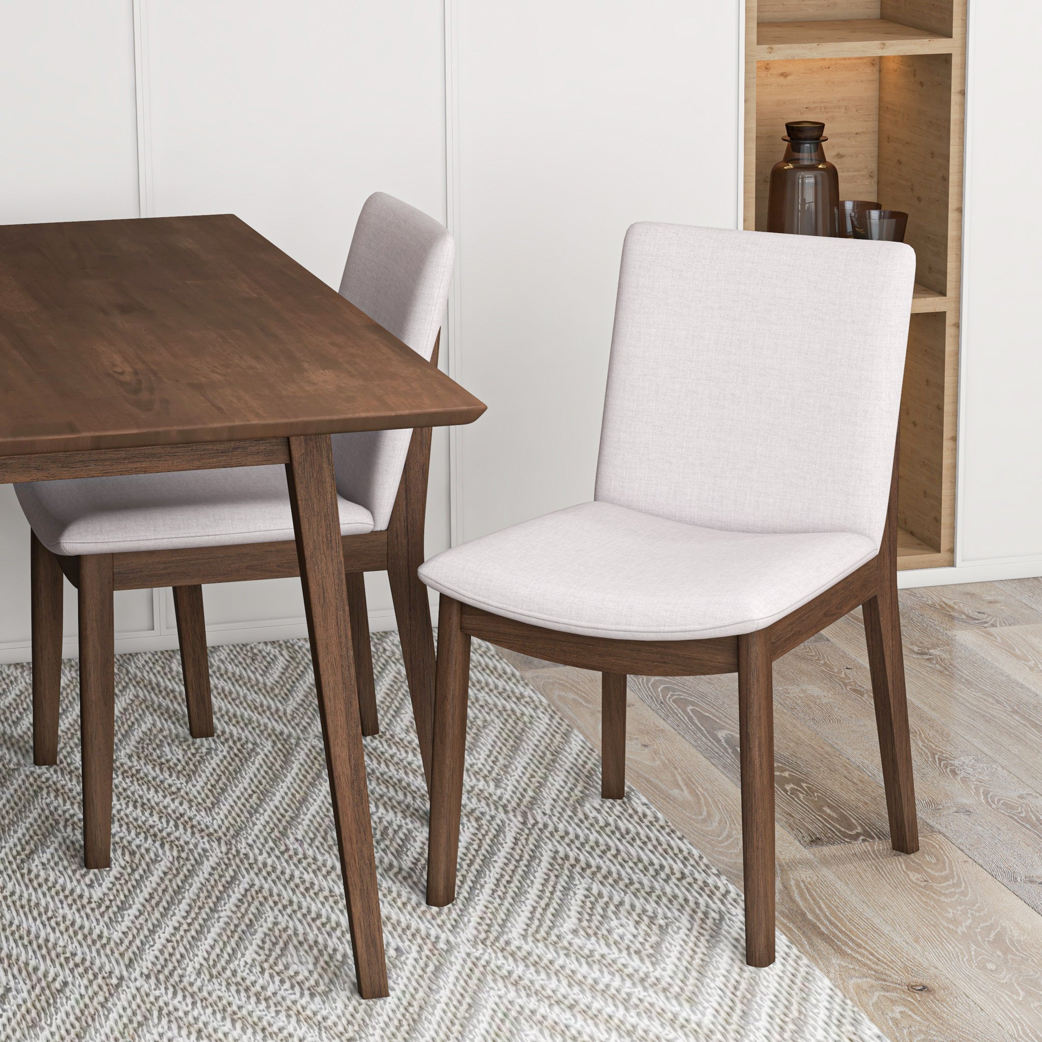 Adira Small Walnut Dining Set with 4 Virginia Beige Dining Chairs