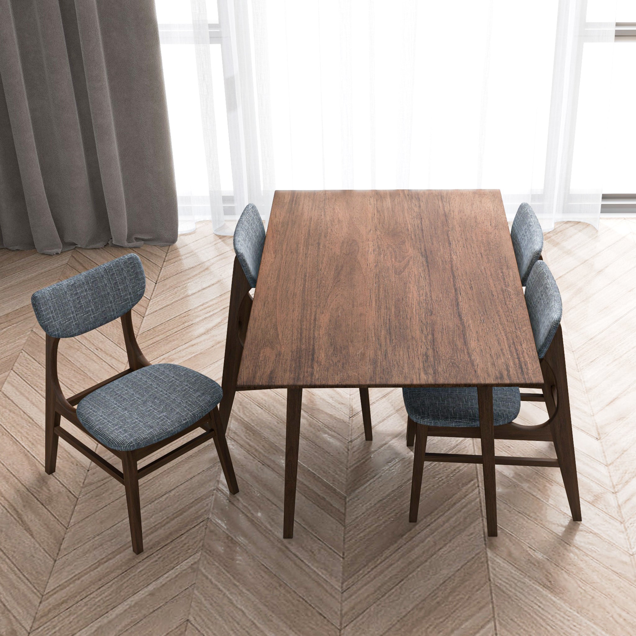 Adira Small Walnut Dining Set with 4 Collins Grey Dining Chairs