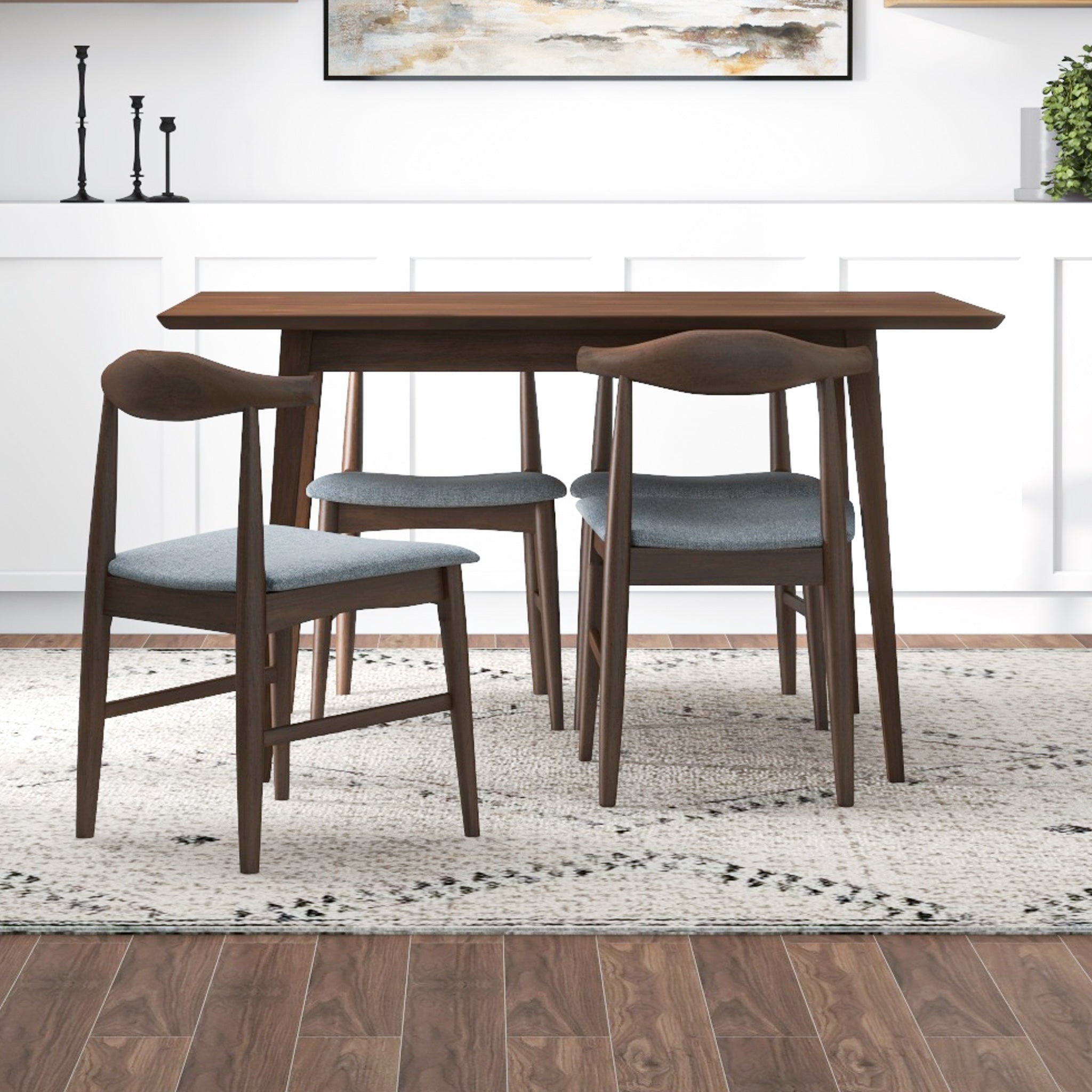 Adira Small Walnut Dining Set with 4 Winston Grey Dining Chairs