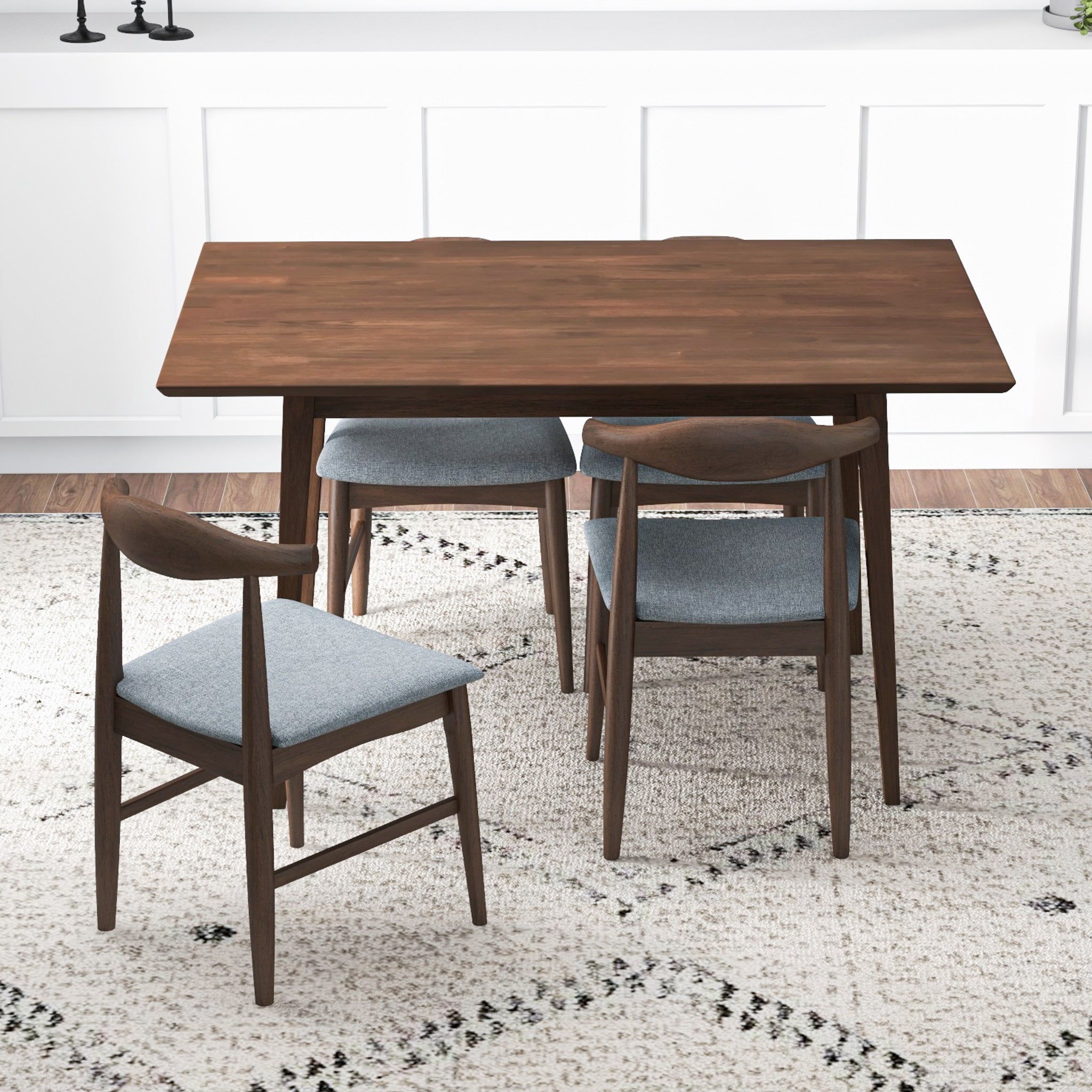 Adira Small Walnut Dining Set with 4 Winston Grey Dining Chairs