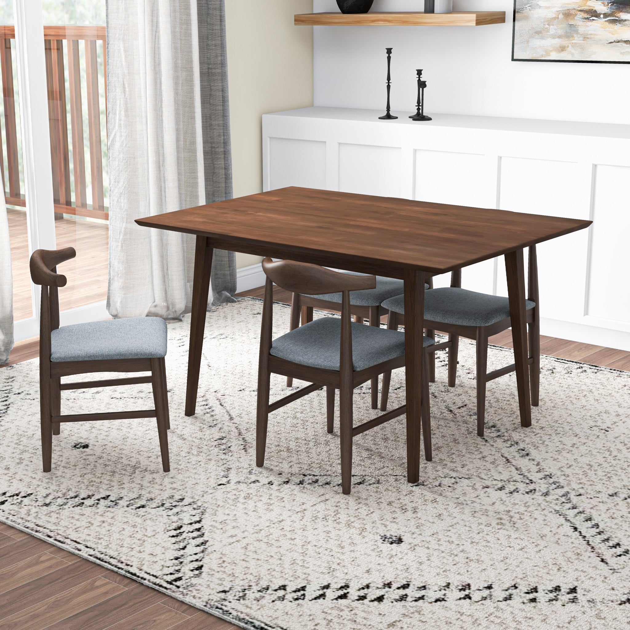 Adira Small Walnut Dining Set with 4 Winston Grey Dining Chairs