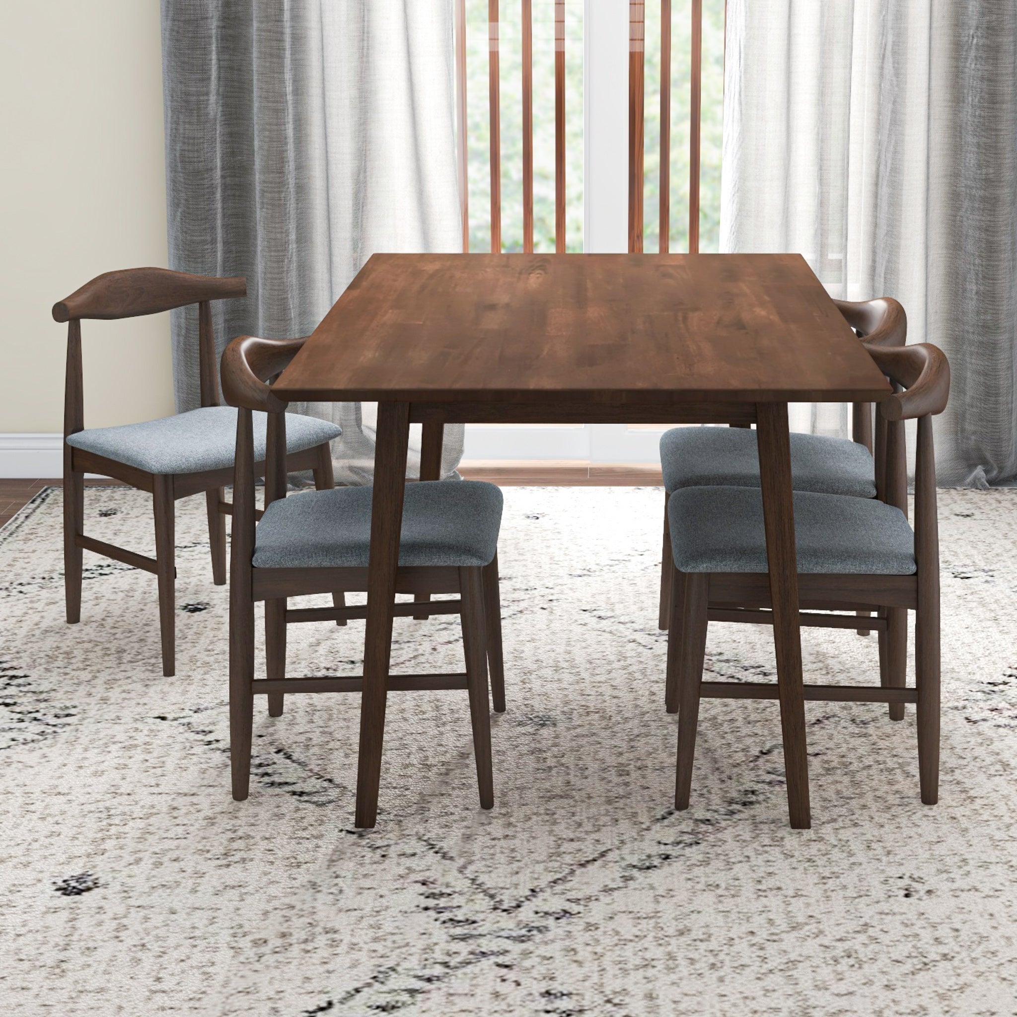 Adira Small Walnut Dining Set with 4 Winston Grey Dining Chairs