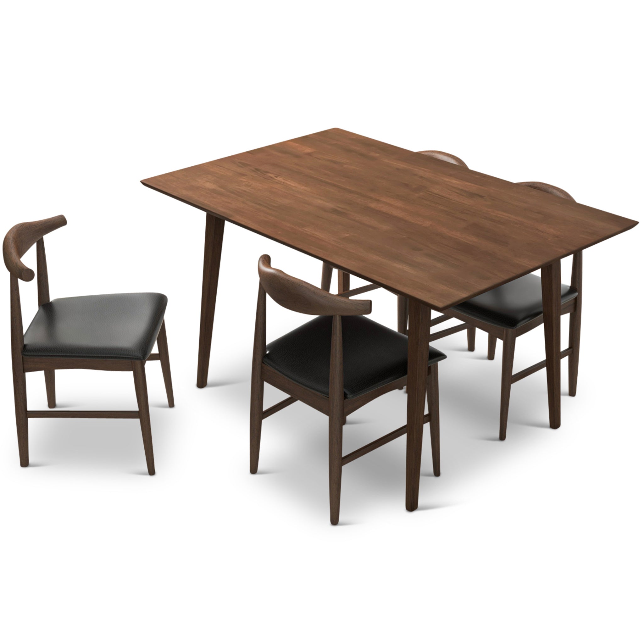 Adira Small Walnut Dining Set with 4 Winston Black Leather Dining Chairs