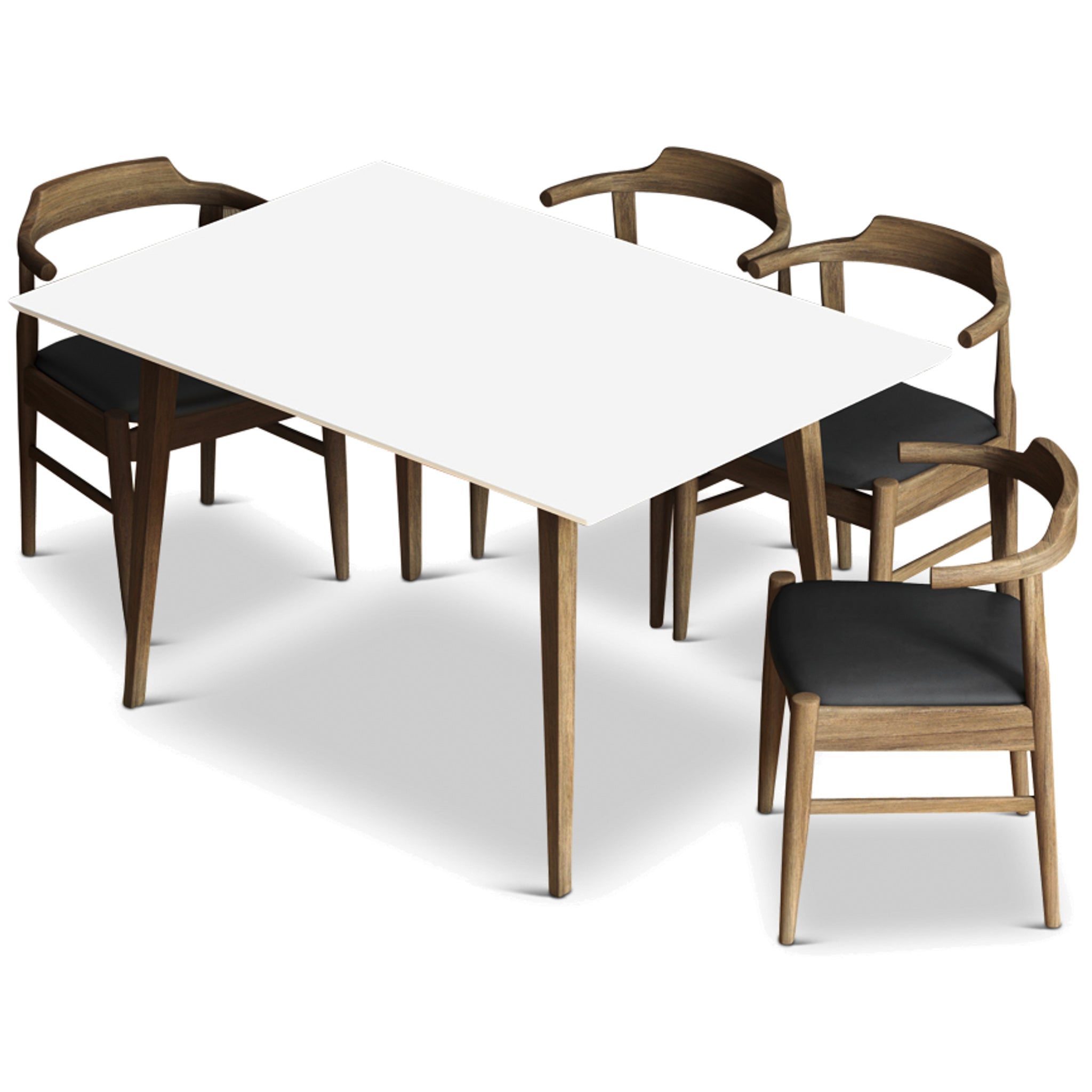 Adira Small White Dining Set with 4 Zola Black Leather Dining Chairs