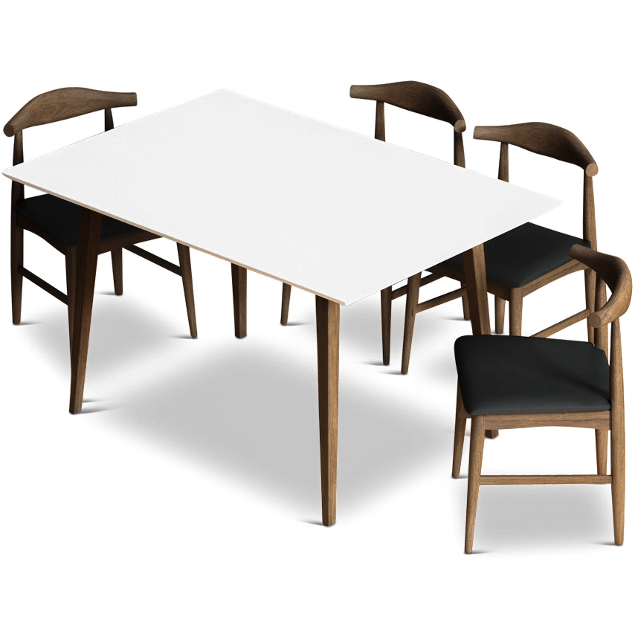 Adira Small White Dining Set with 4 Winston Black Leather Dining Chairs