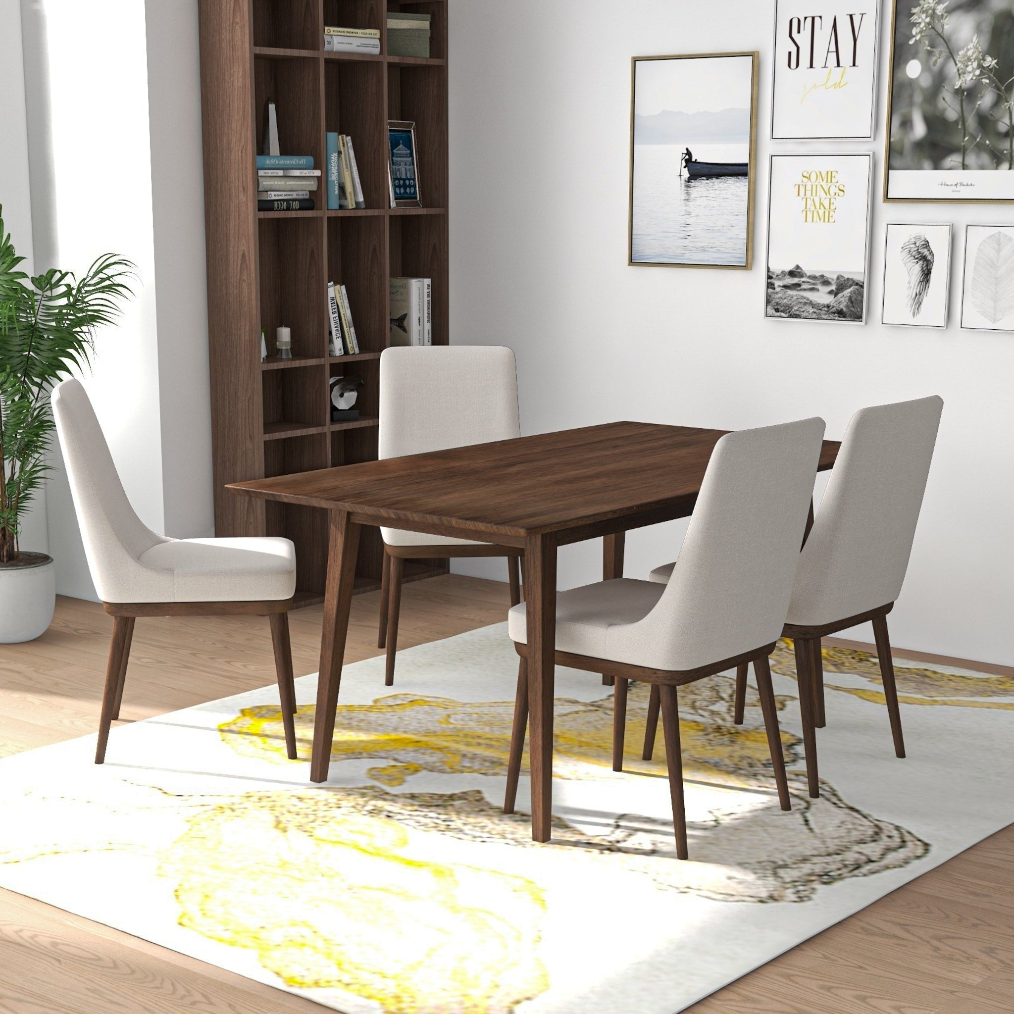 Adira Large Walnut Dining Set with 4 Brighton Beige Dining Chairs