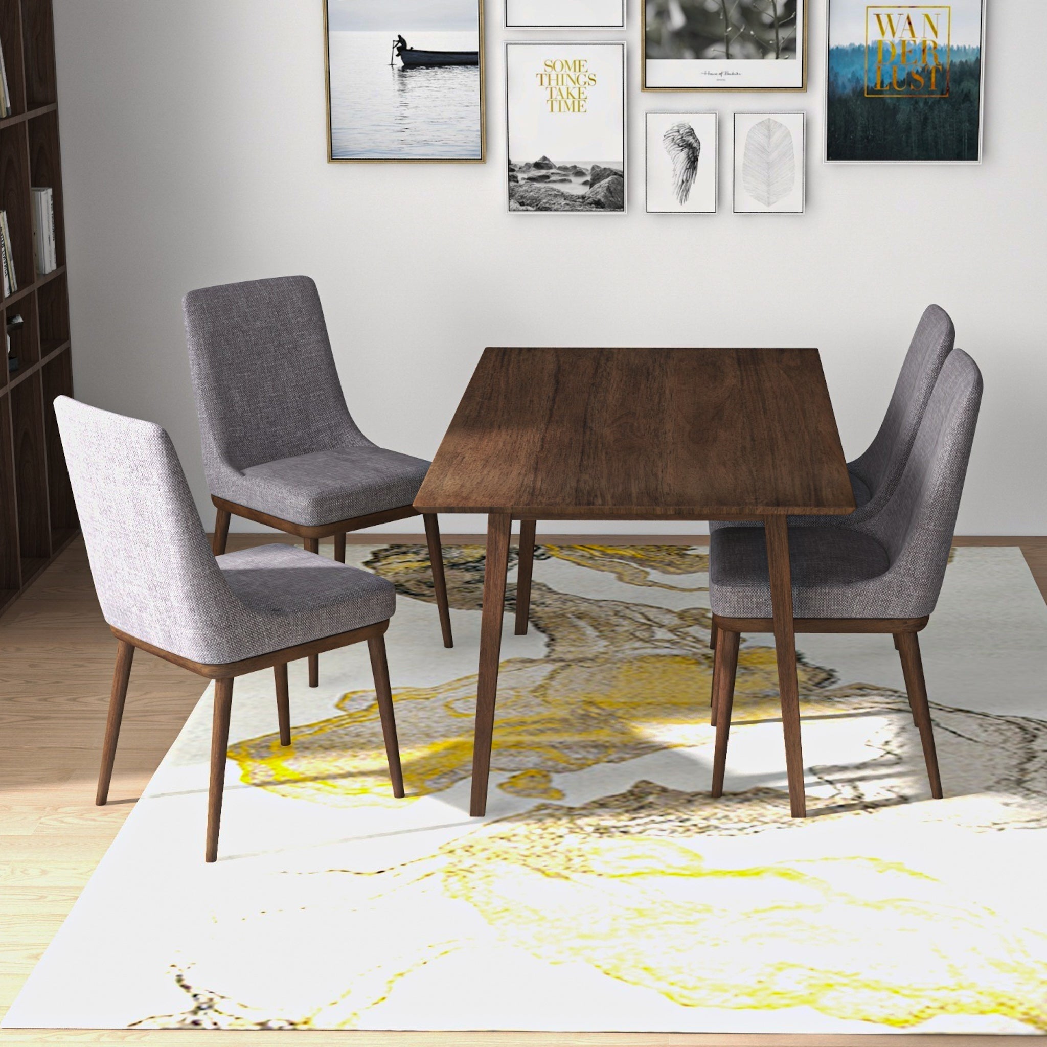 Adira Large Walnut Dining Set with 4 Brighton Grey Dining Chairs