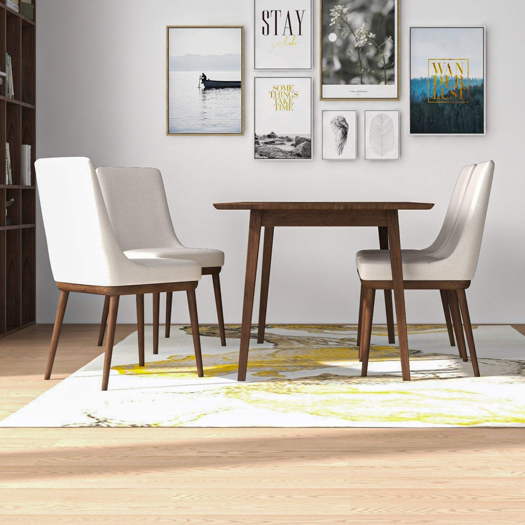 Adira Large Walnut Dining Set with 4 Brighton Beige Dining Chairs