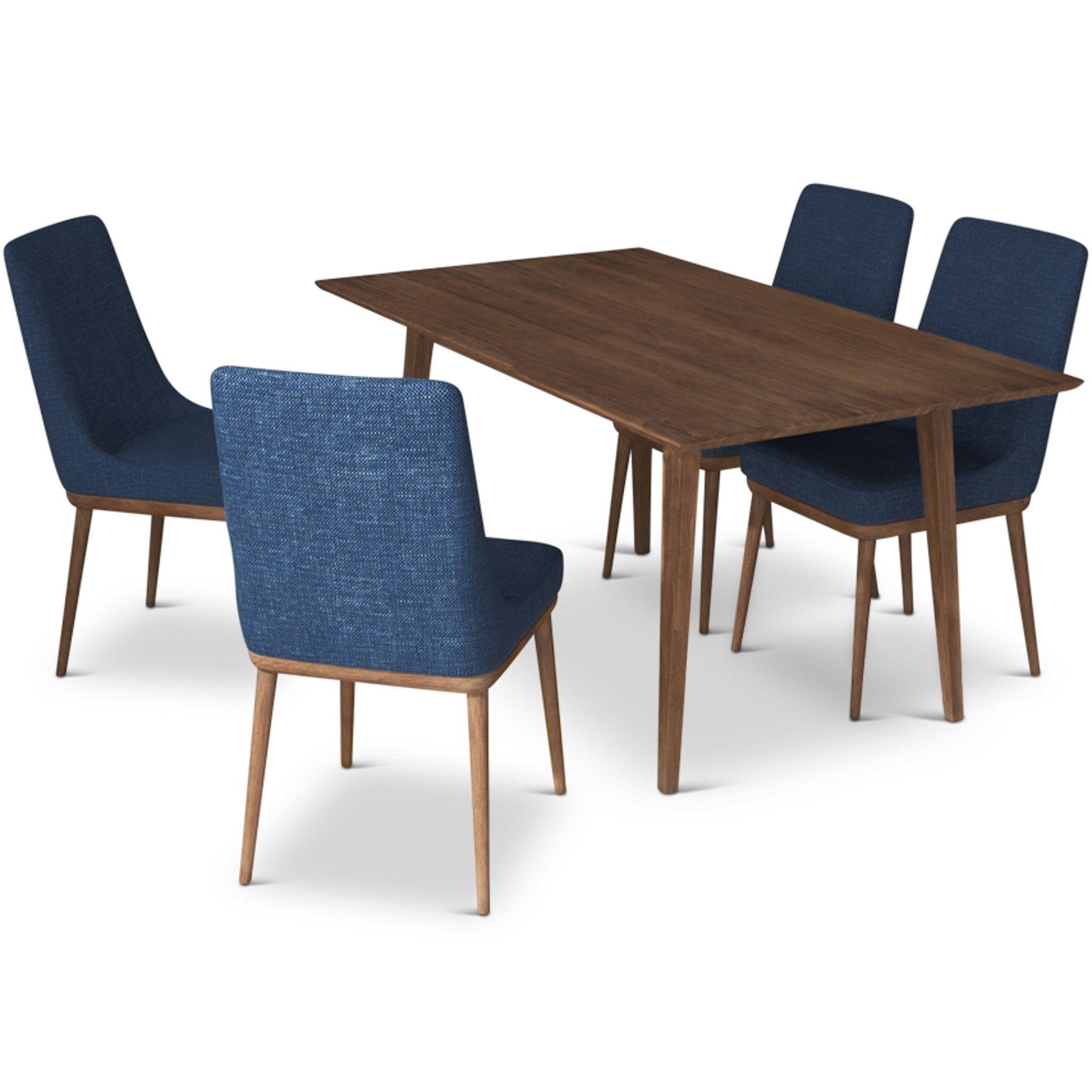 Adira Large Walnut Dining Set with 4 Brighton Navy Blue Dining Chairs