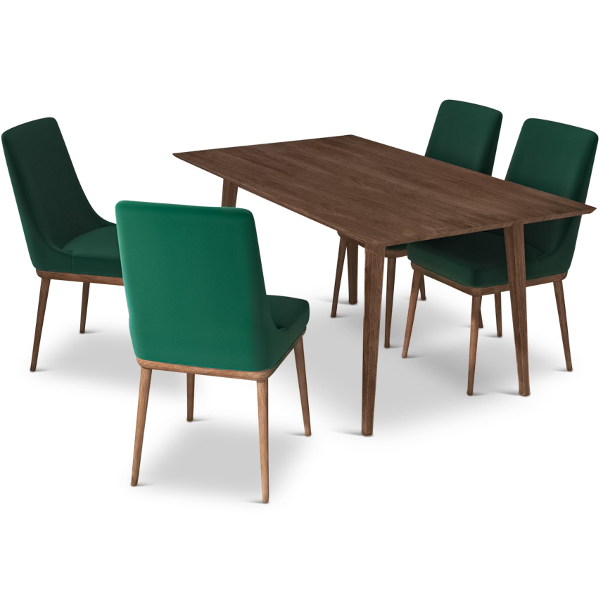 Adira Large Walnut Dining Set with 4 Brighton Green Velvet Dining Chairs