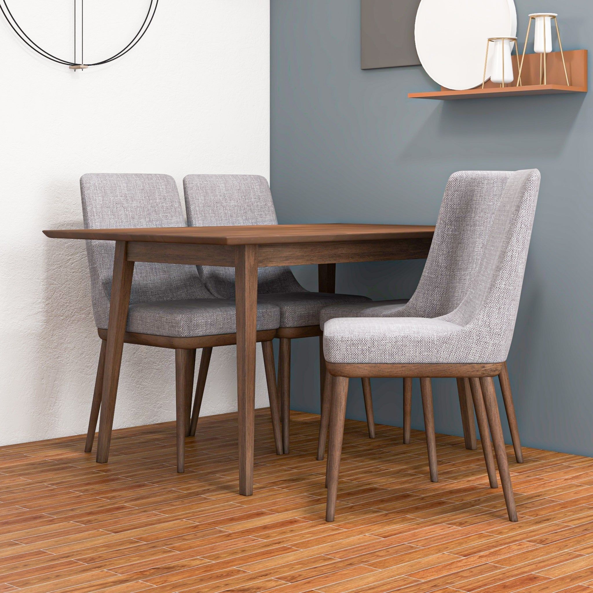 Adira Small Walnut Dining Set with 4 Brighton Grey Dining Chairs