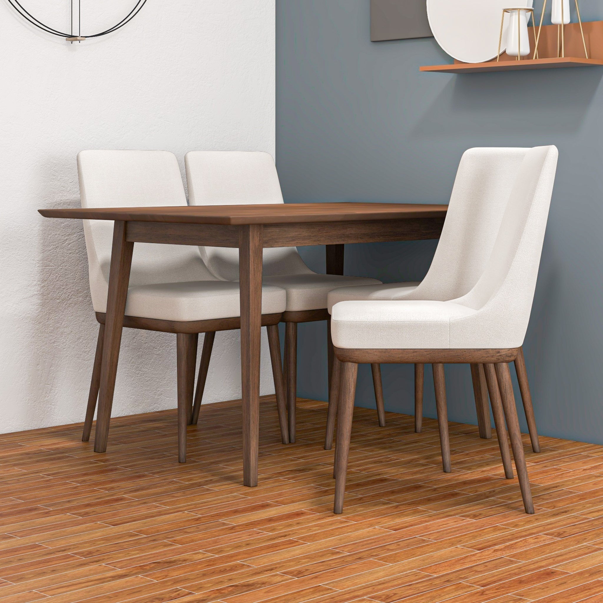 Adira Small Walnut Dining Set with 4 Brighton Beige Dining Chairs