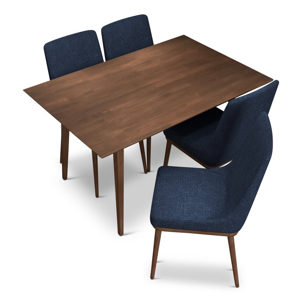 Adira Small Walnut Dining Set with 4 Brighton Navy Blue Dining Chairs