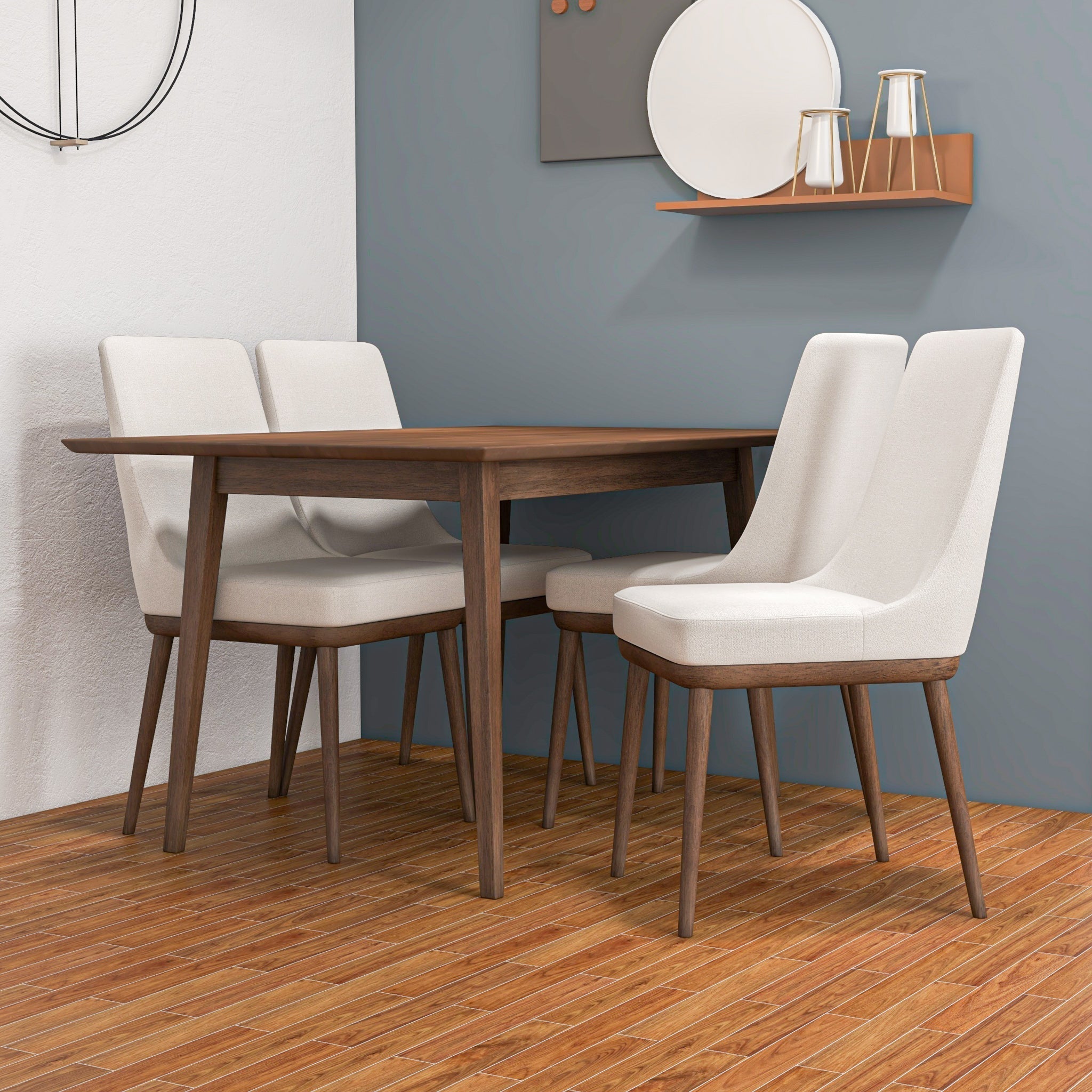 Adira Small Walnut Dining Set with 4 Brighton Beige Dining Chairs