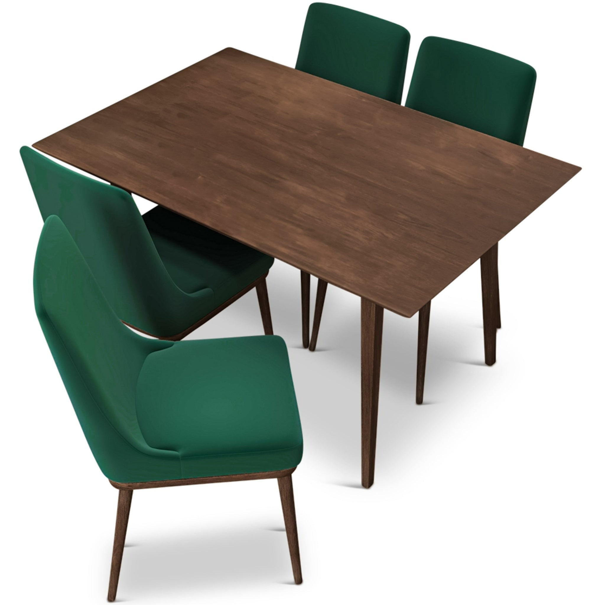 Adira Small Walnut Dining Set with 4 Brighton Green Velvet Dining Chairs