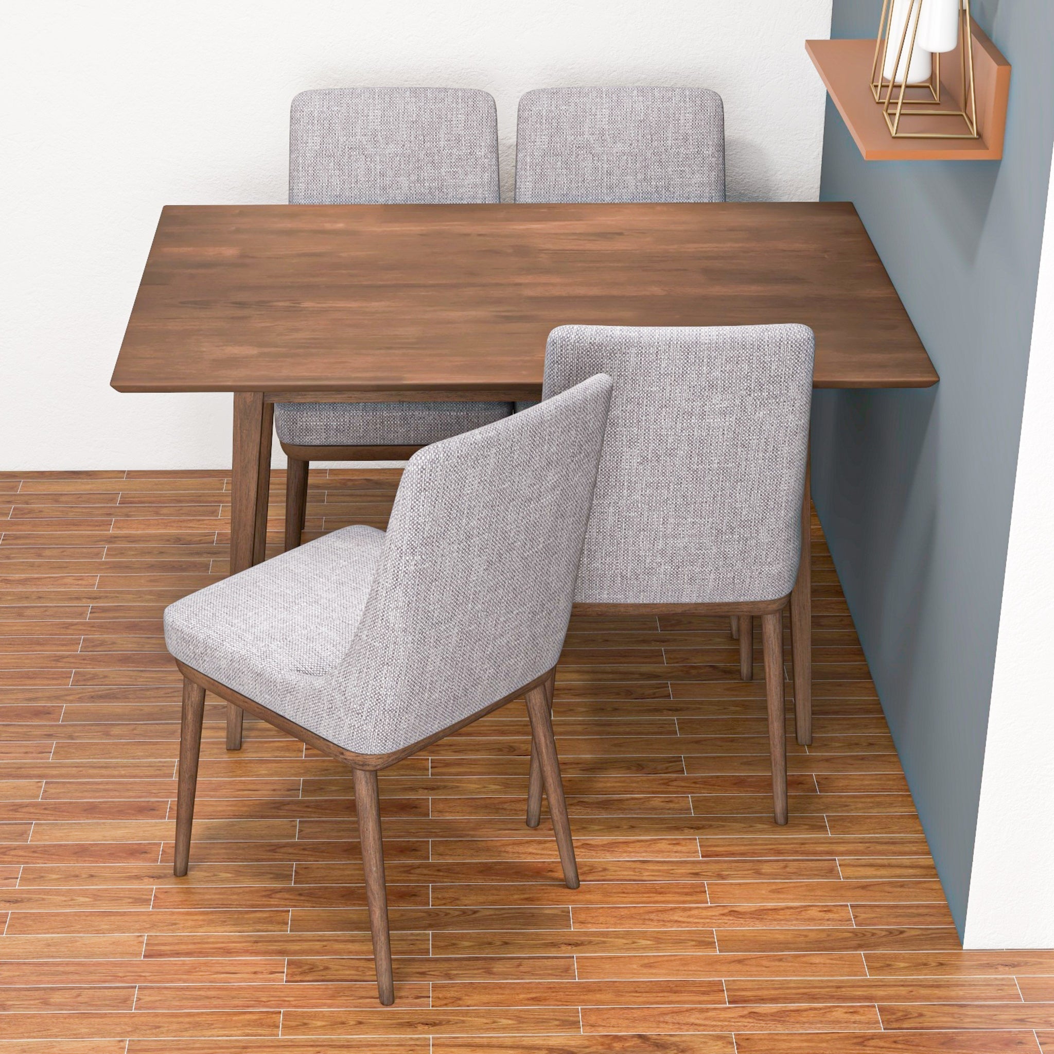 Adira Small Walnut Dining Set with 4 Brighton Grey Dining Chairs