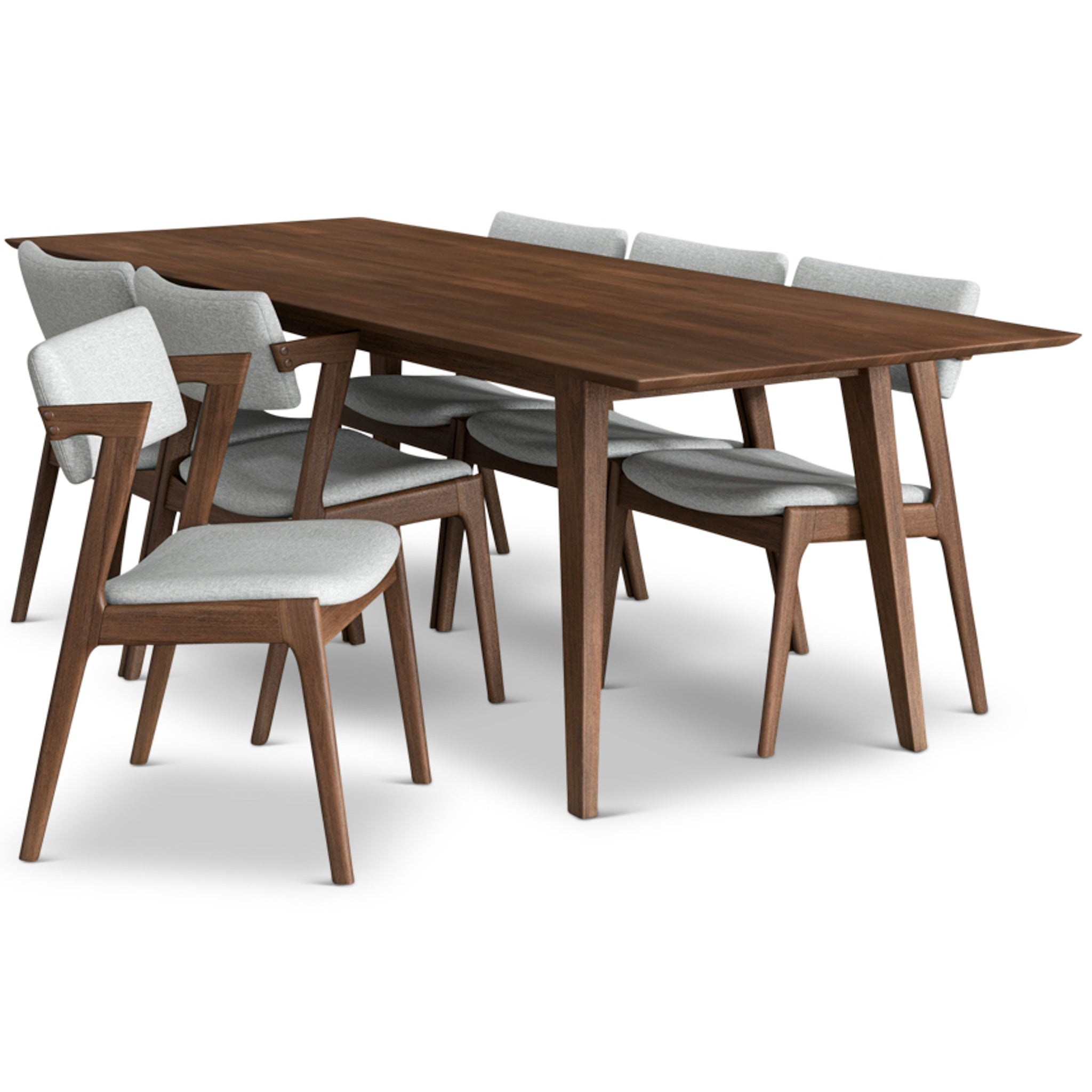 Adira XLarge Walnut Dining Set with 6 Ricco Light Grey Dining Chairs