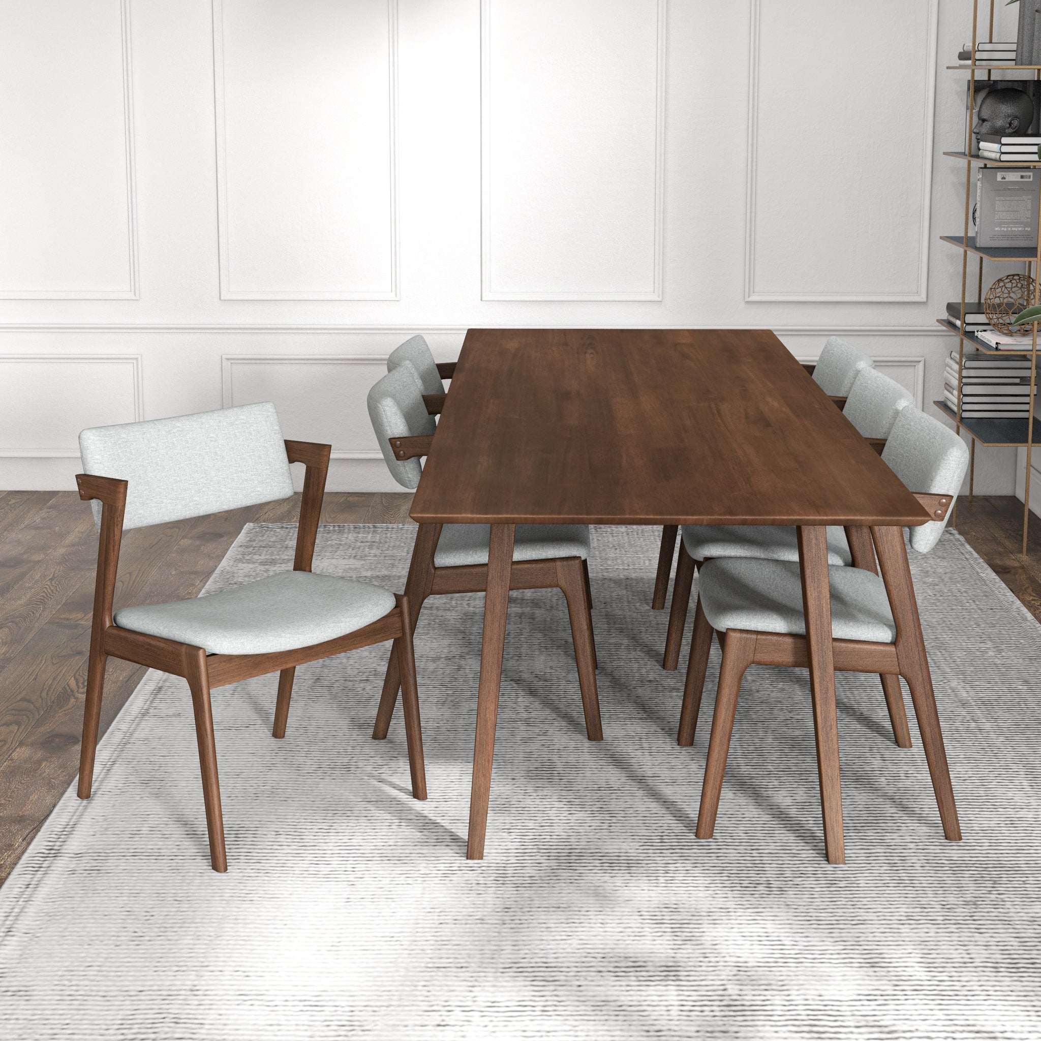 Adira XLarge Walnut Dining Set with 6 Ricco Light Grey Dining Chairs