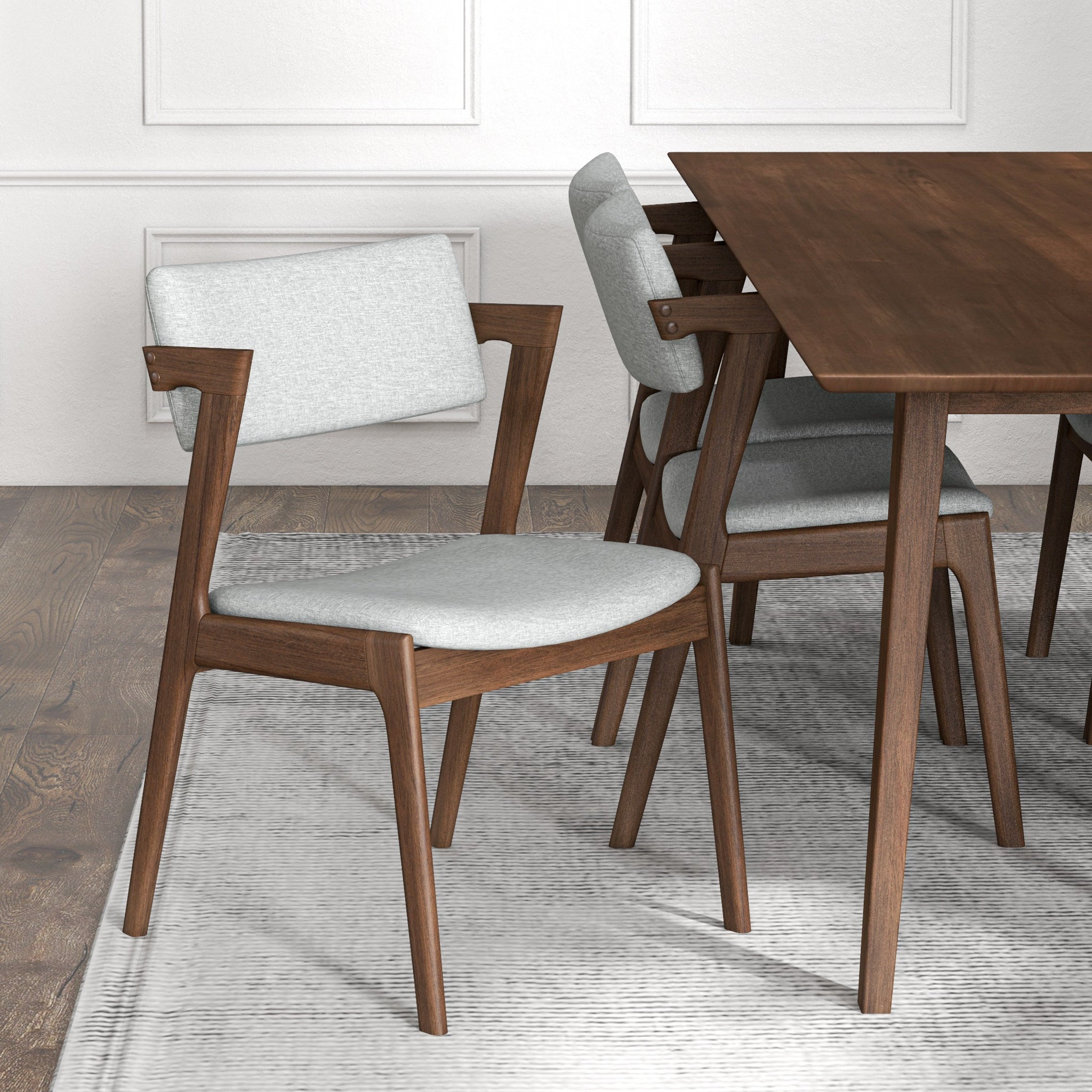 Adira XLarge Walnut Dining Set with 6 Ricco Light Grey Dining Chairs