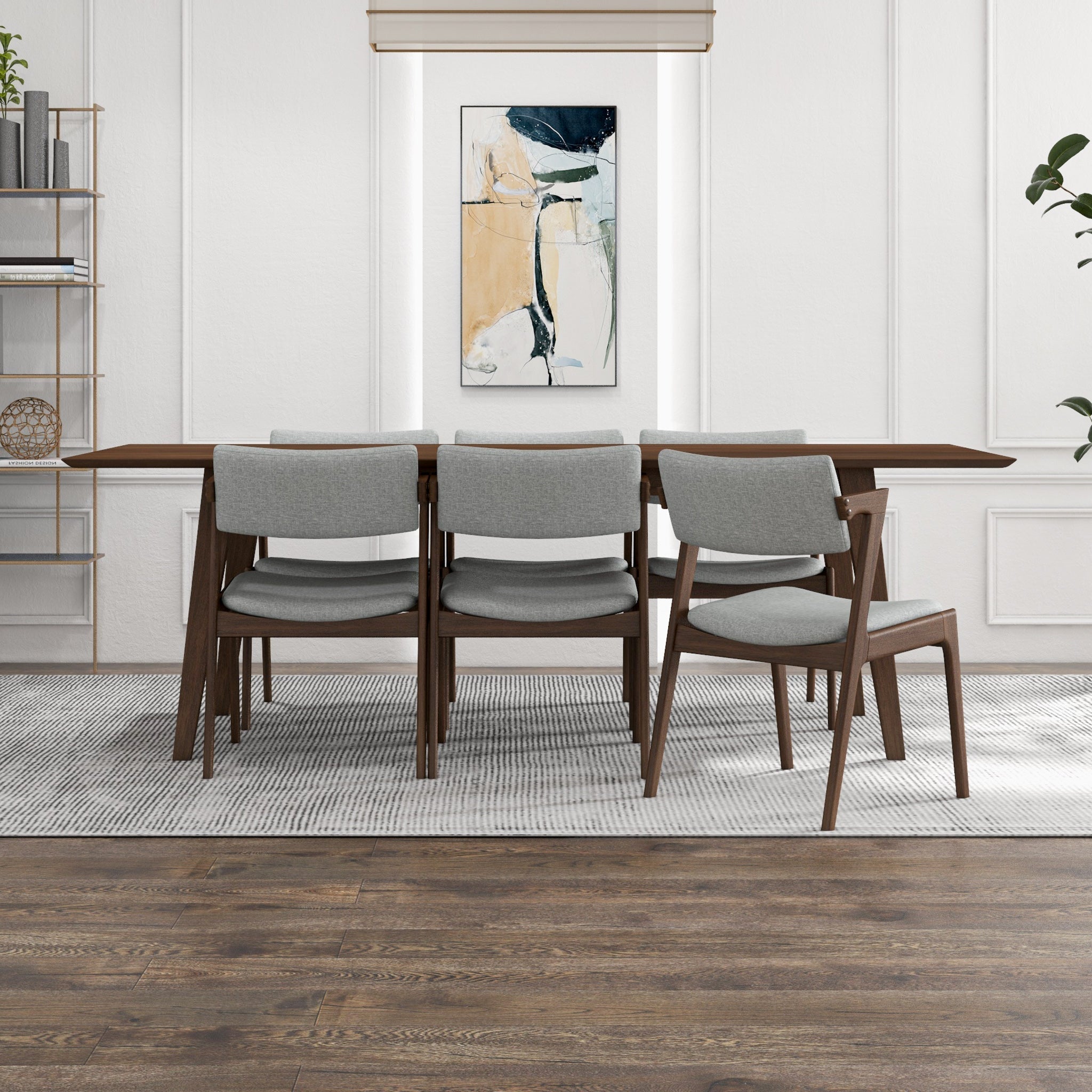 Adira XLarge Walnut Dining Set with 6 Ricco Light Grey Dining Chairs