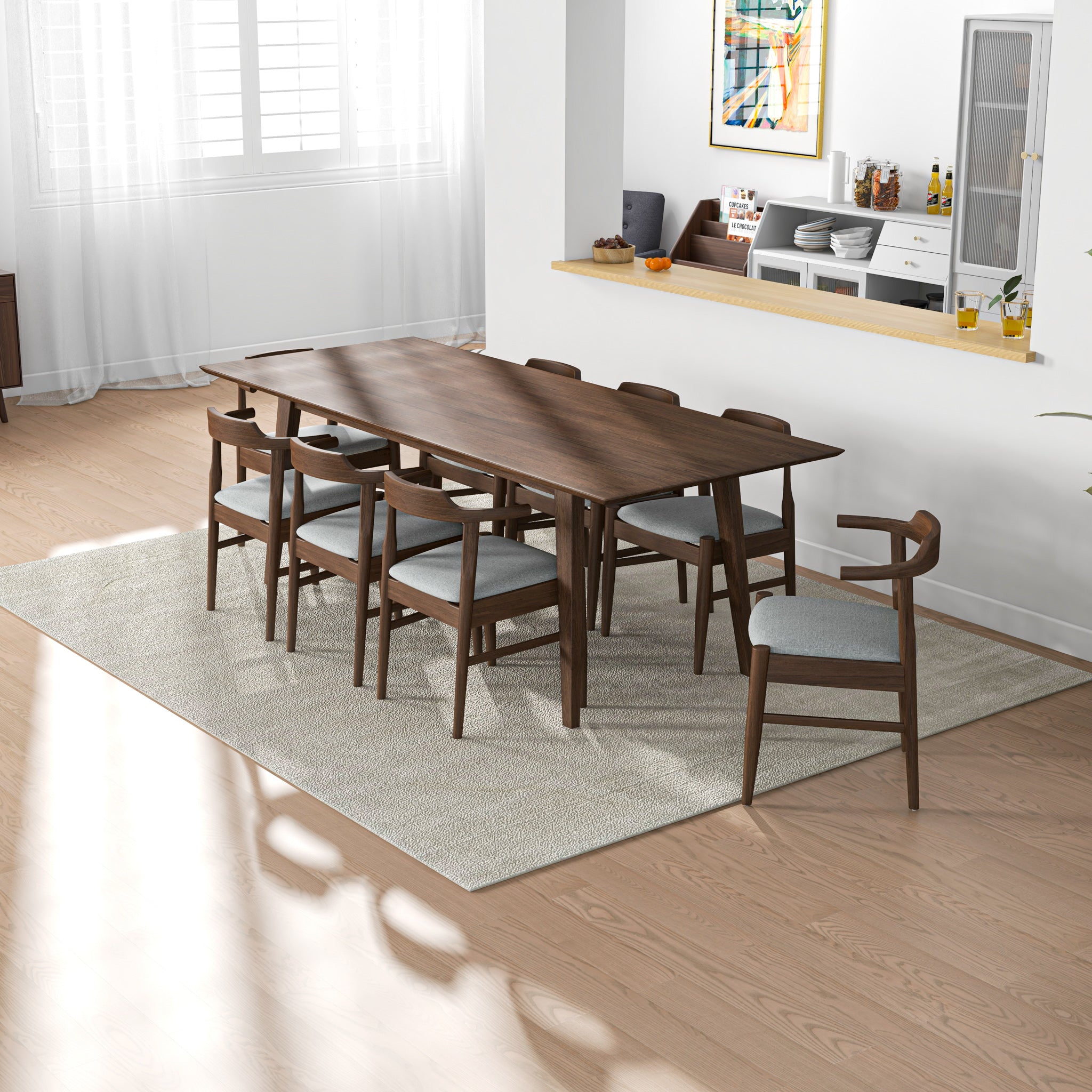 Adira XLarge Walnut Dining Set with 8 Zola Grey Dining Chairs