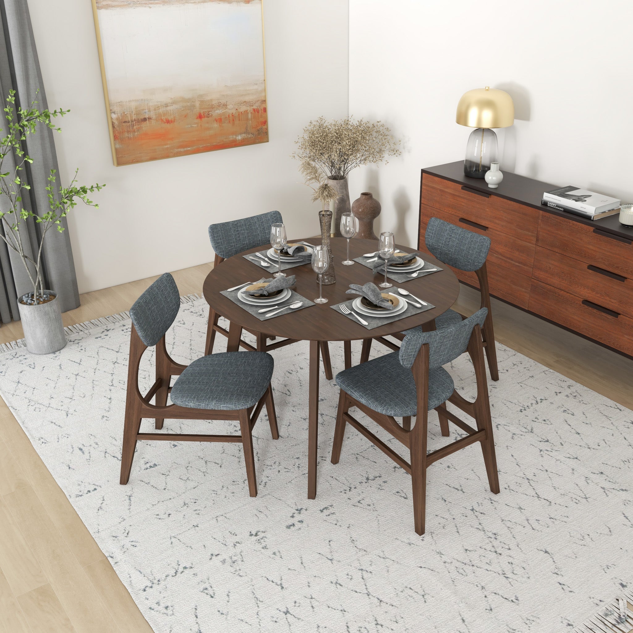 Aliana Dining set with 4 Collins Gray Chairs Walnut