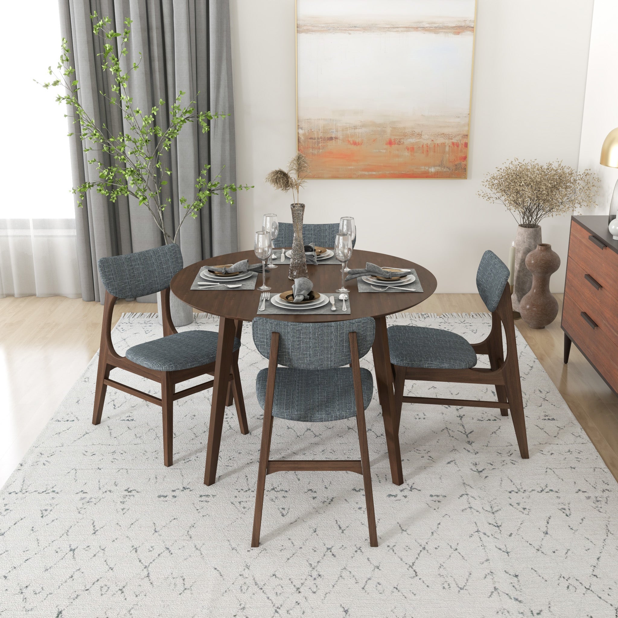 Aliana Dining set with 4 Collins Gray Chairs Walnut