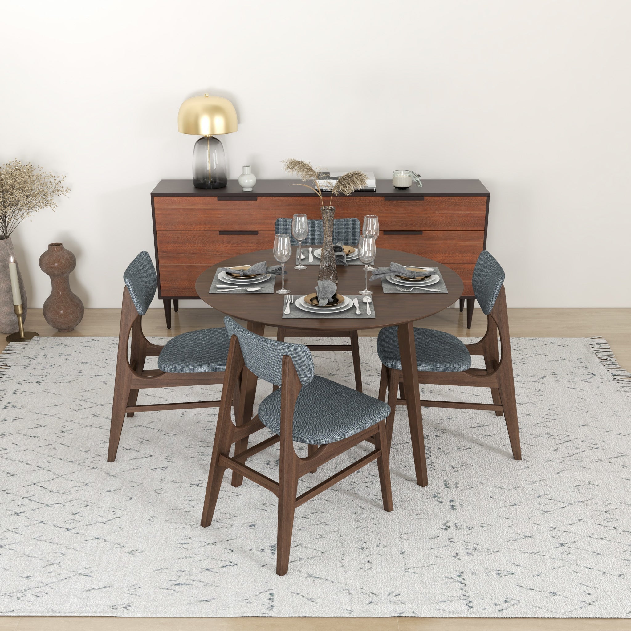 Aliana Dining set with 4 Collins Gray Chairs Walnut