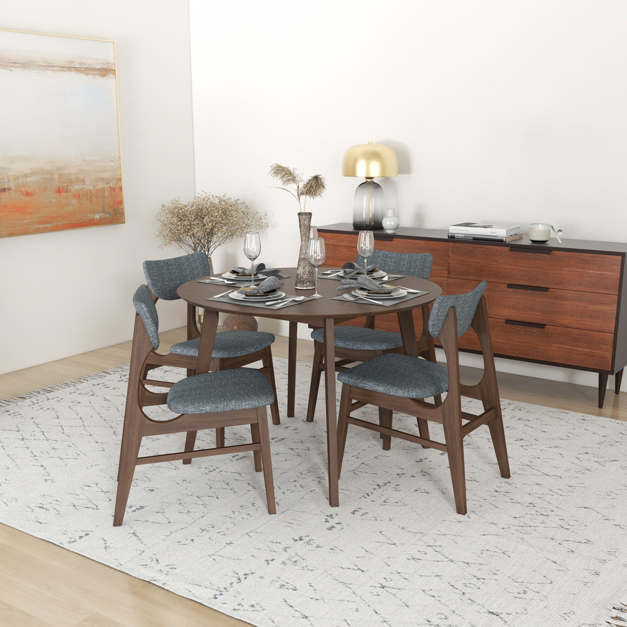 Aliana Dining set with 4 Collins Gray Chairs Walnut