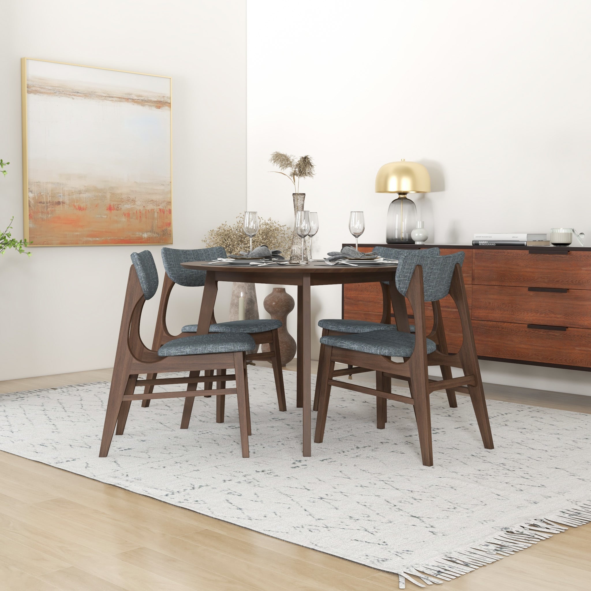 Aliana Dining set with 4 Collins Gray Chairs Walnut