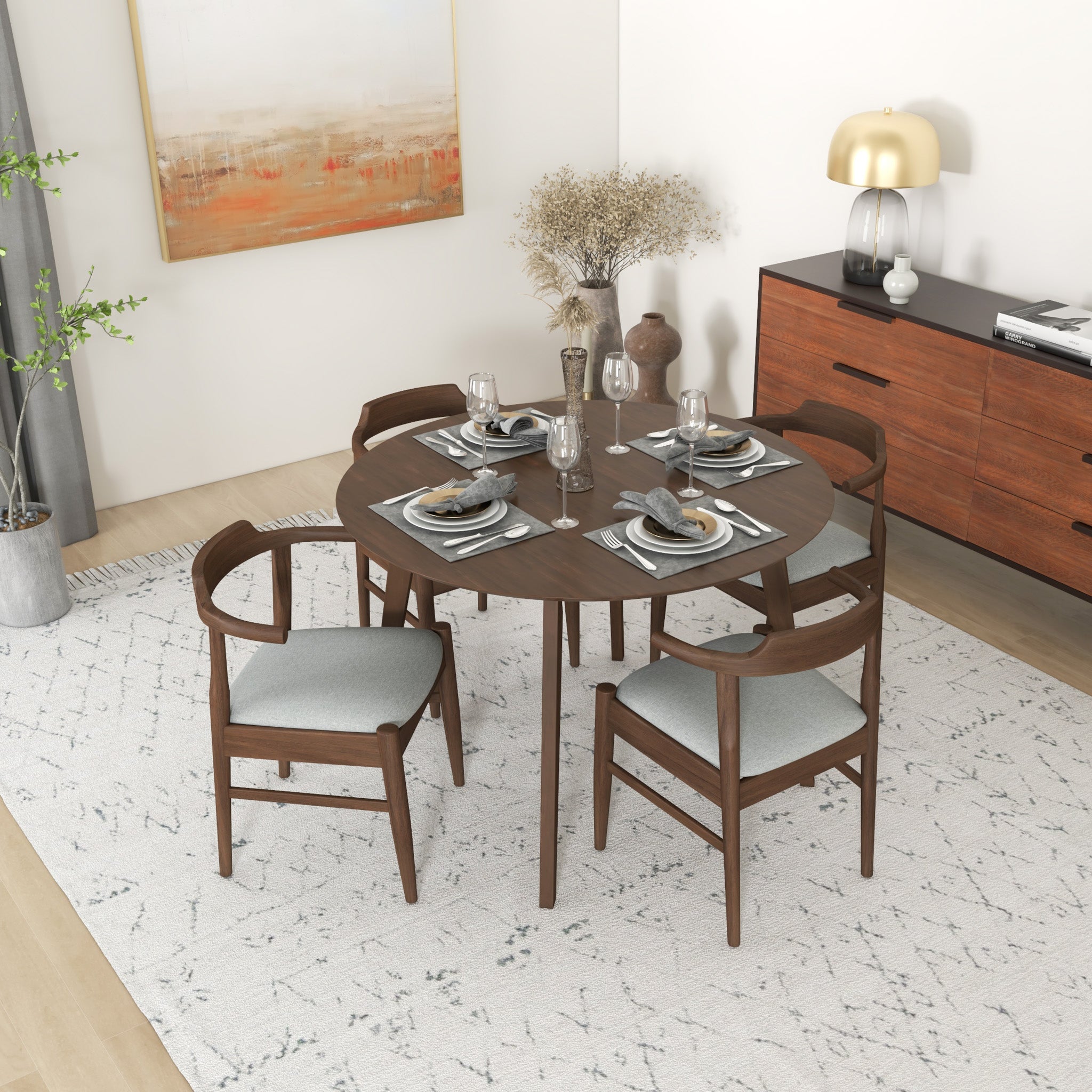 Aliana Dining Set with 4 Zola Gray Chairs Walnut