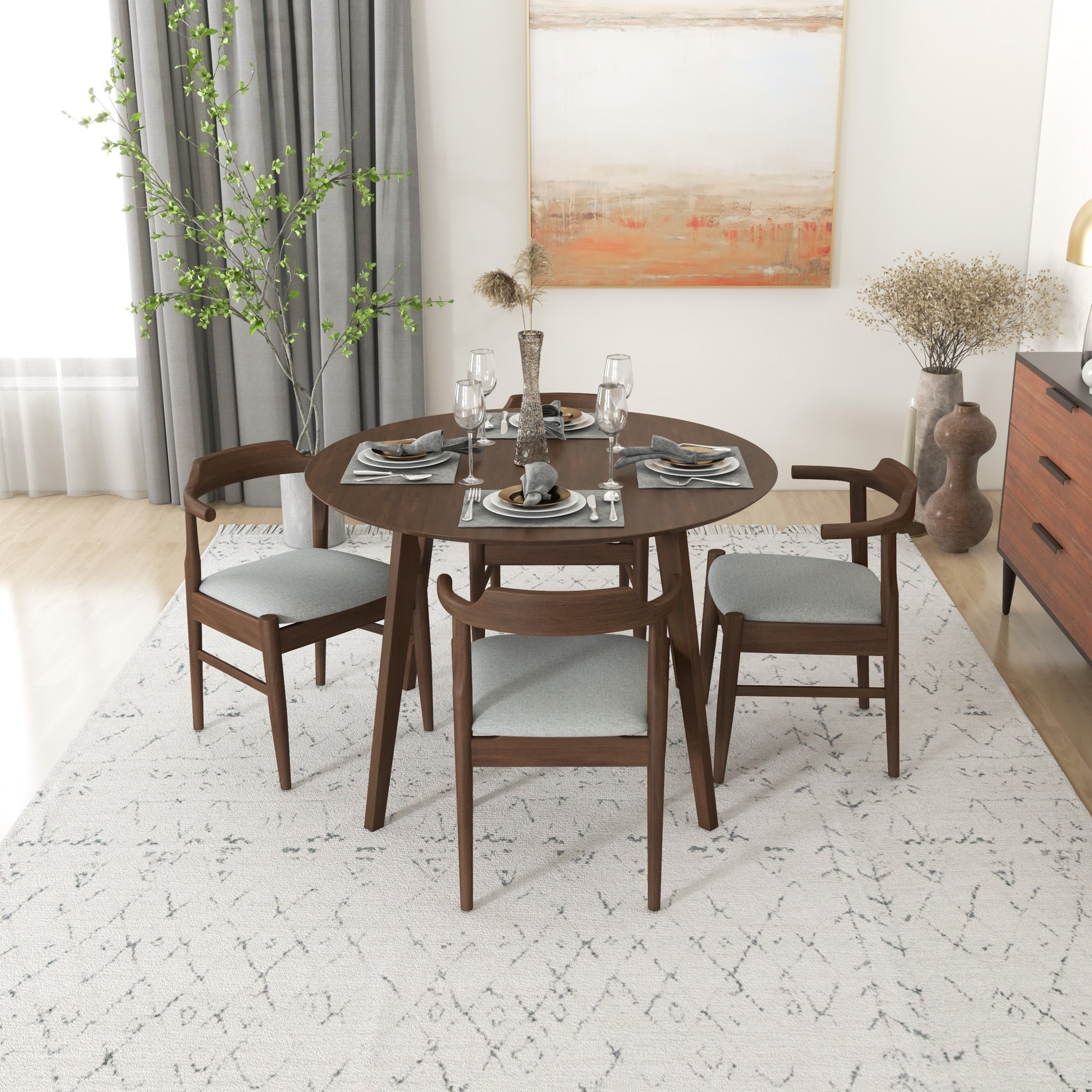 Aliana Dining Set with 4 Zola Gray Chairs Walnut