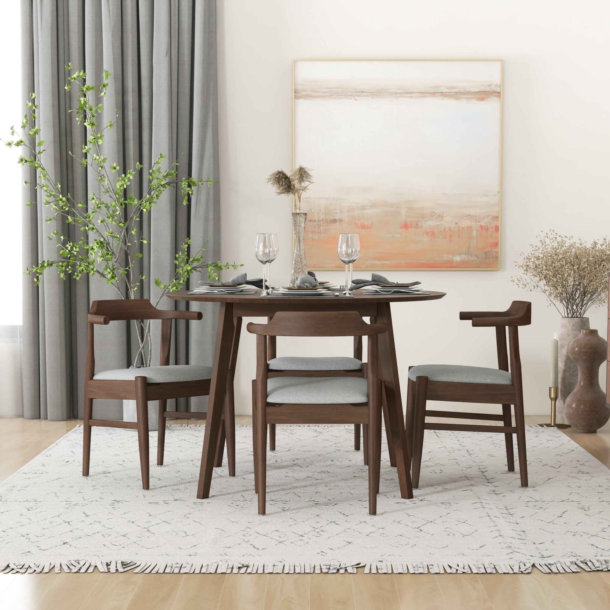 Aliana Dining Set with 4 Zola Gray Chairs Walnut