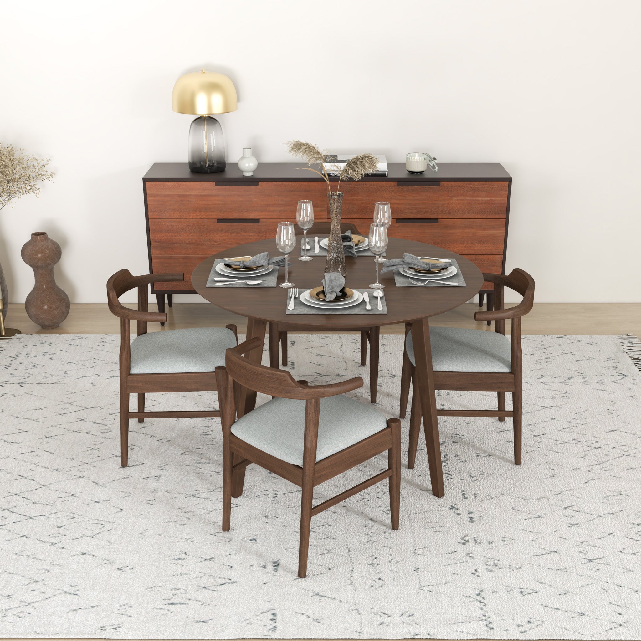 Aliana Dining Set with 4 Zola Gray Chairs Walnut