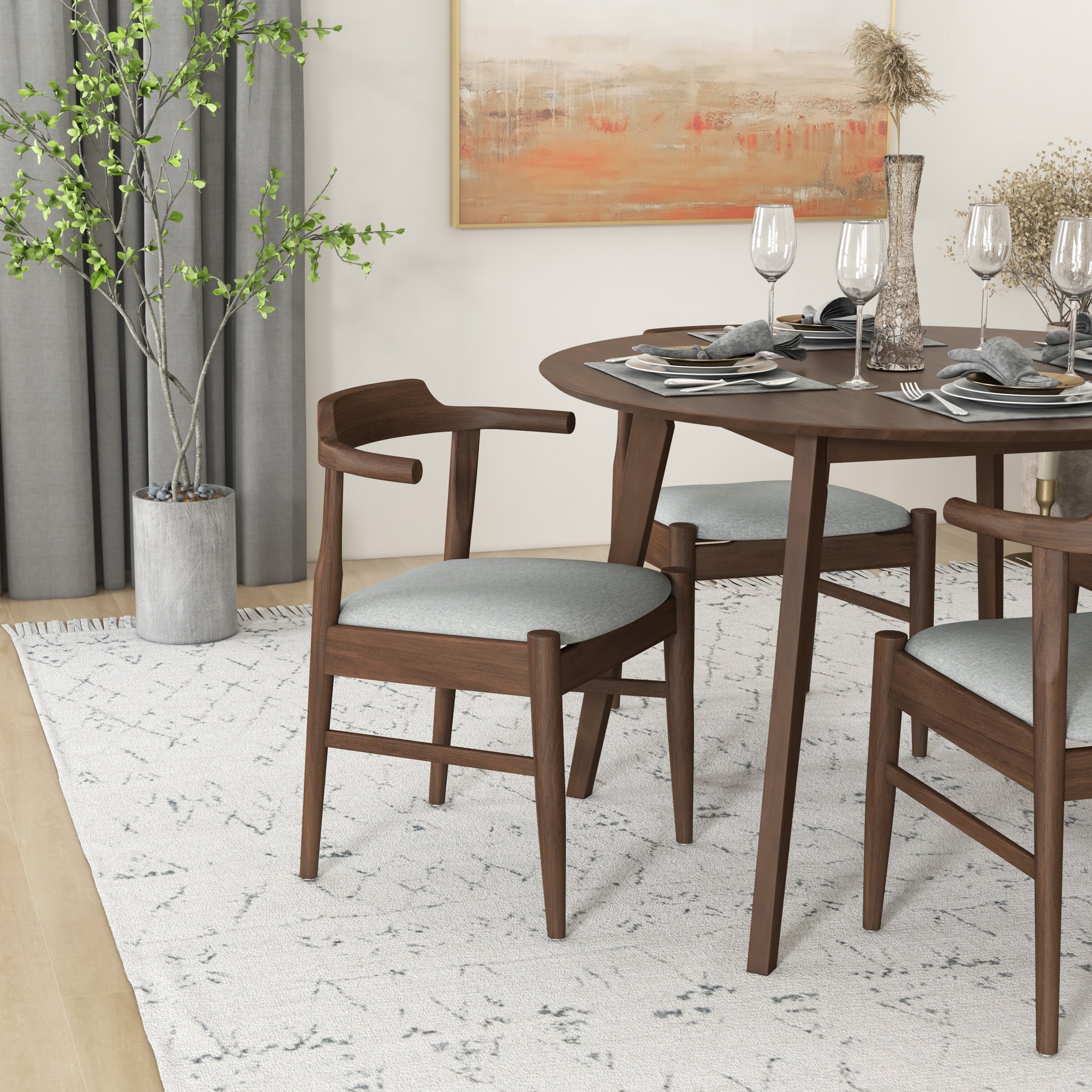 Aliana Dining Set with 4 Zola Gray Chairs Walnut