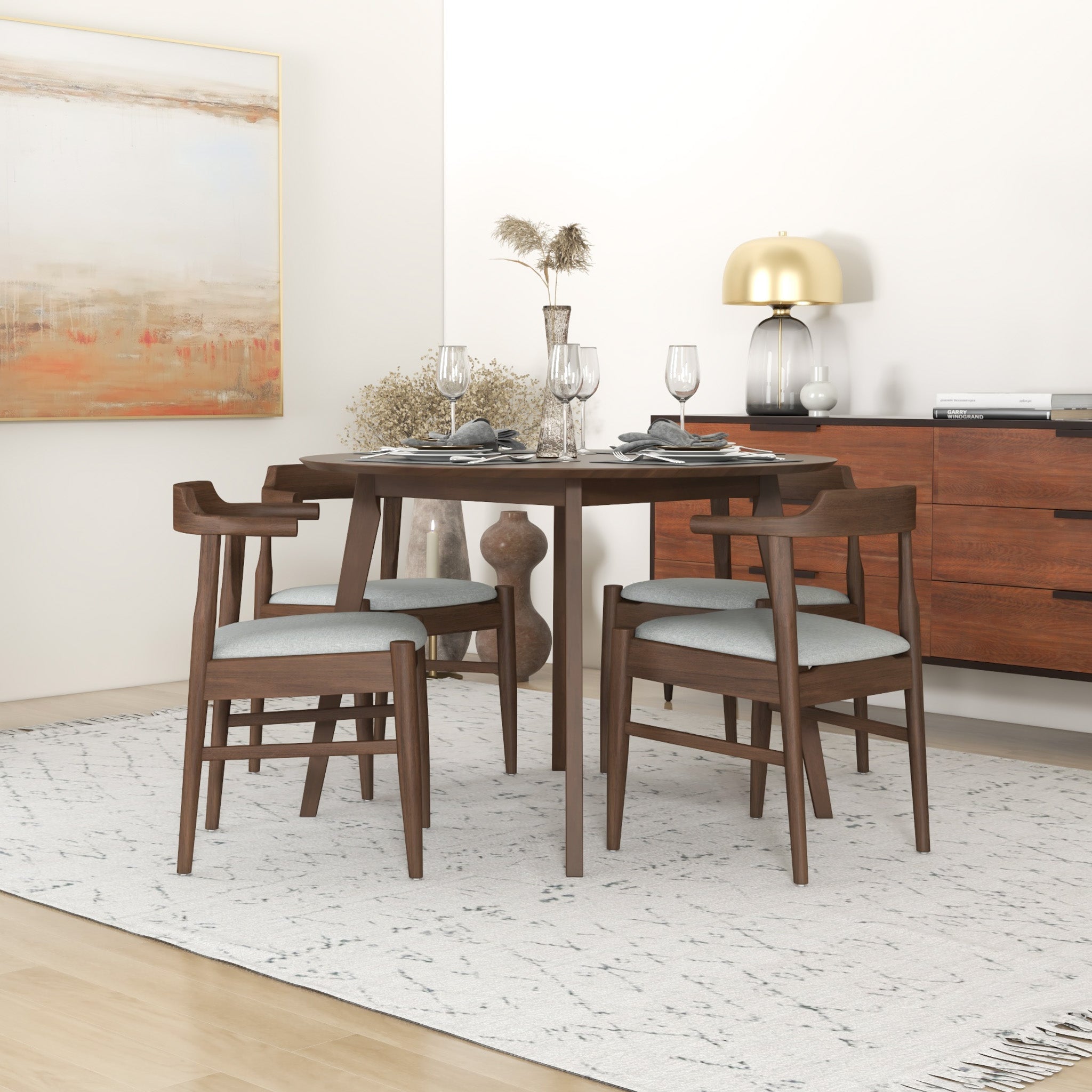 Aliana Dining Set with 4 Zola Gray Chairs Walnut