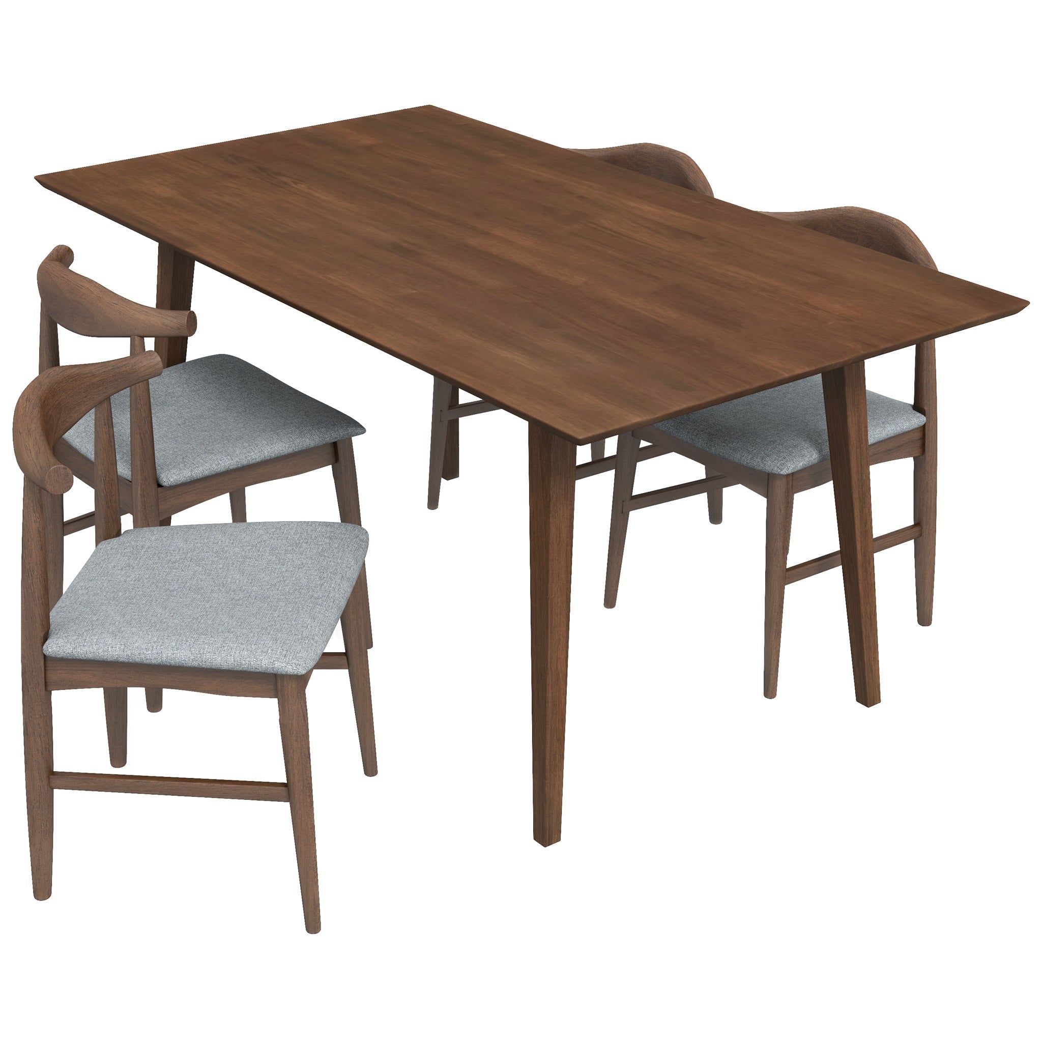 Alpine Large Walnut Dining Set with 4 Winston Gray Dining Chairs