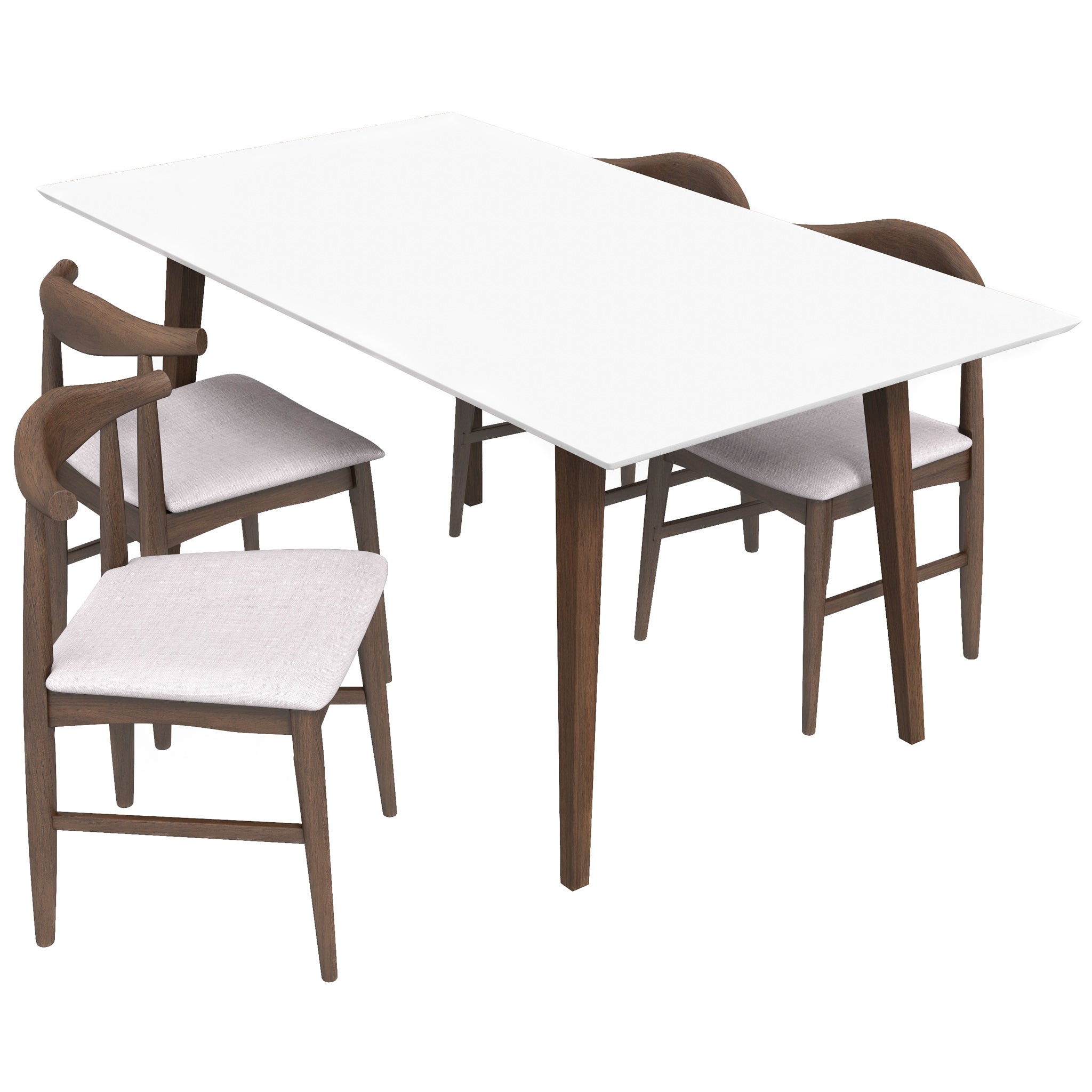 Alpine Large White Dining Set with 4 Winston Beige Dining Chairs